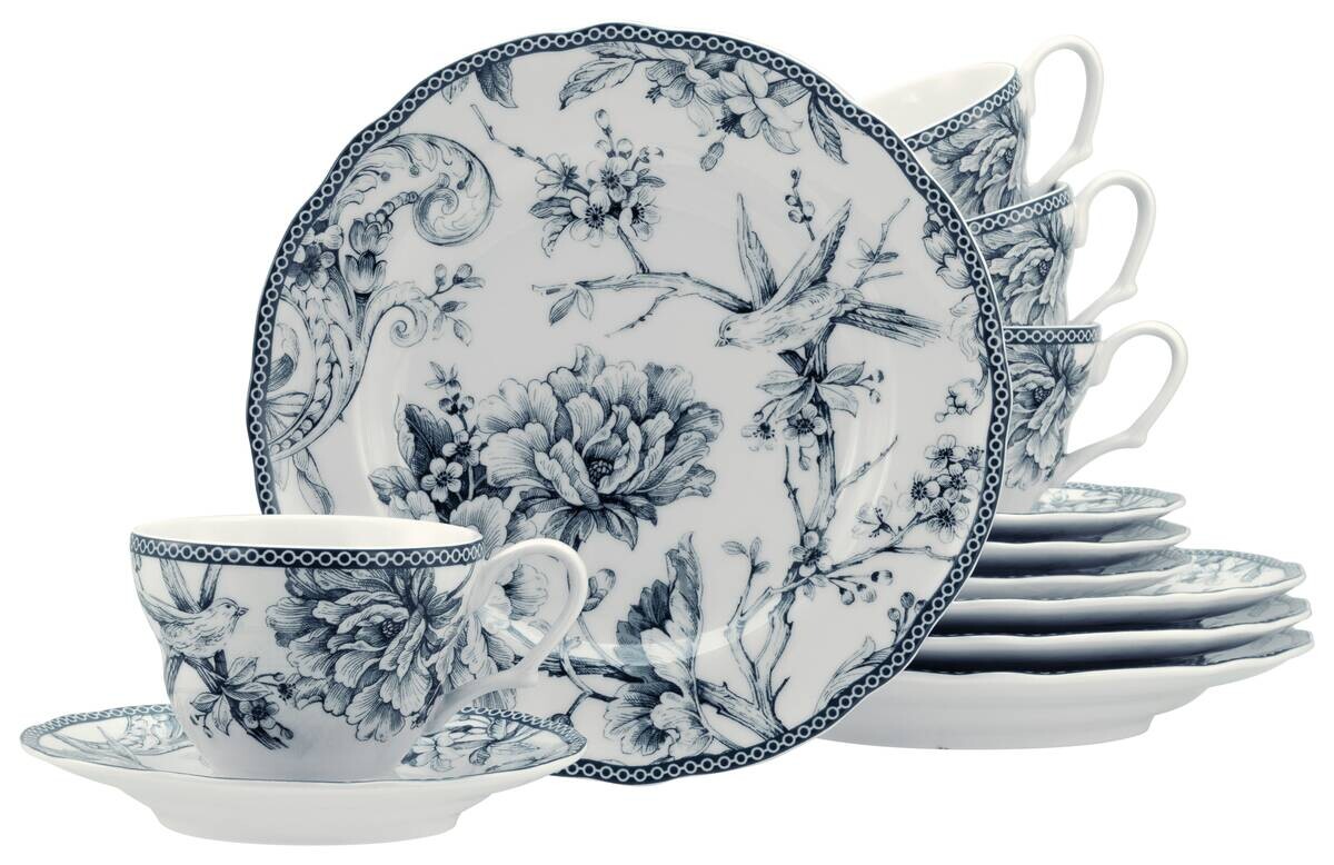 CreaTable Kaffeeservice Adelaide Blau blau Porzellan 12 tlg.