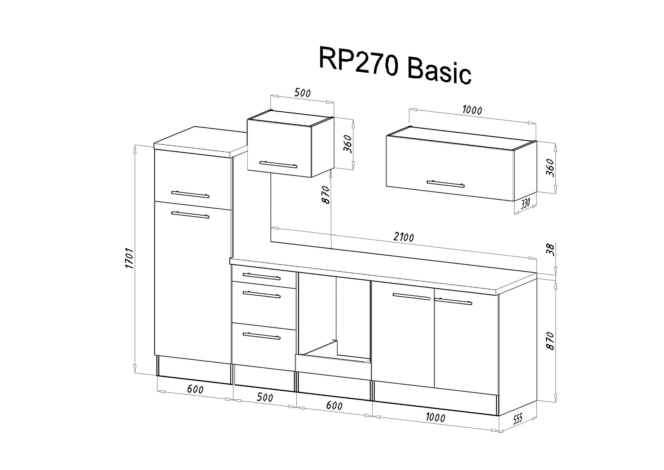 Respekta Küchenblock Amanda Beton Optik B/H/T: ca. 210x200x60 cm