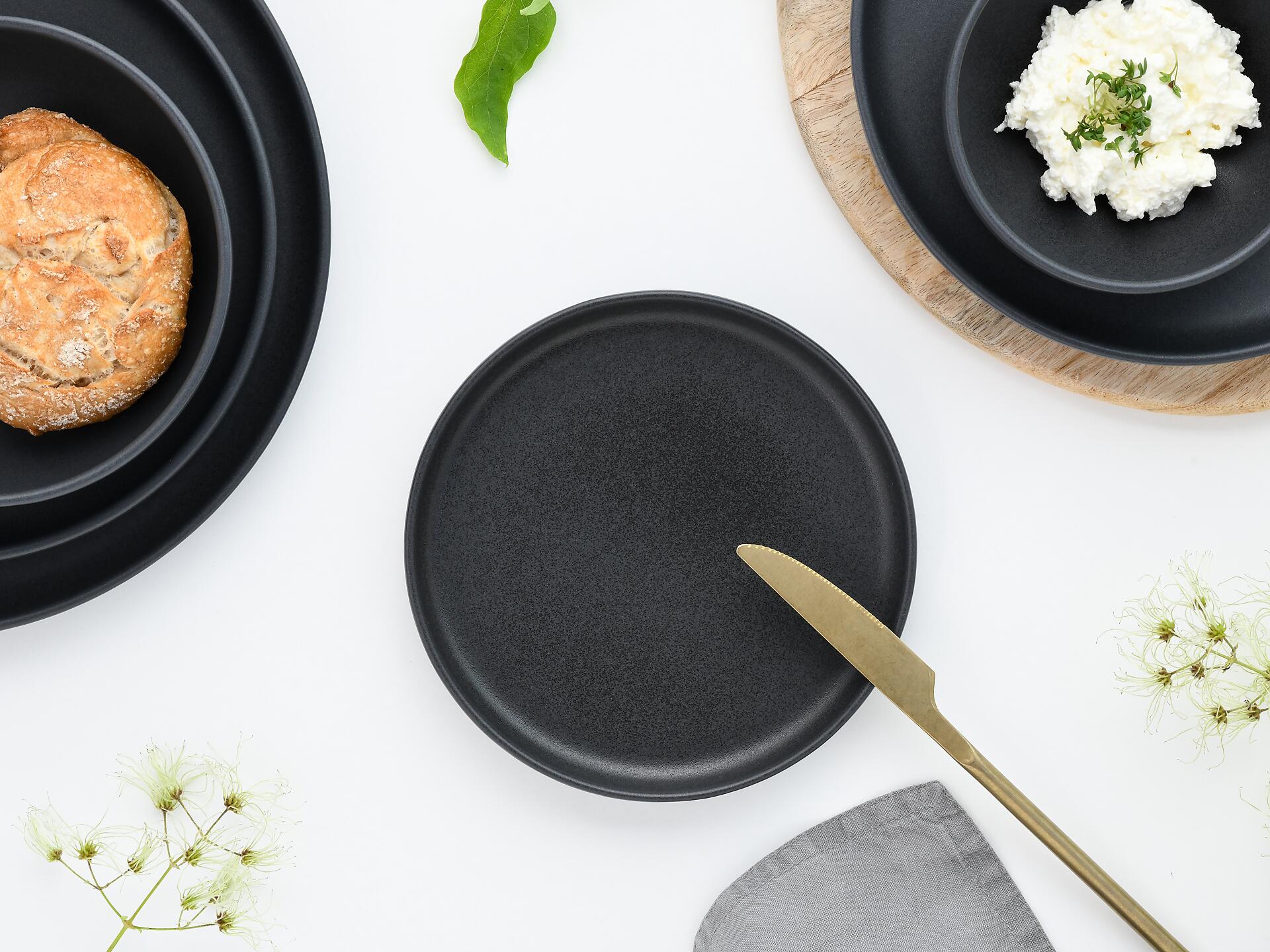 CreaTable Tafelservice Uno Black schwarz Steinzeug 8 tlg.