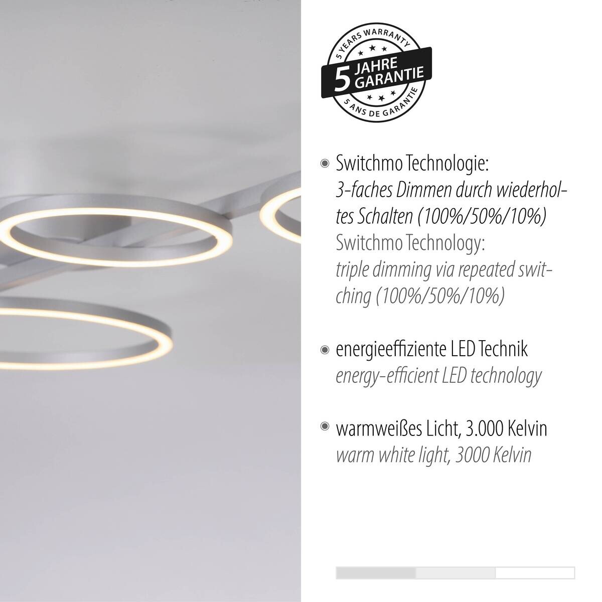 Just Light LED Deckenleuchte Mini-Ritus silber Metall H/L: ca. 7x120 cm 1 Brennstellen