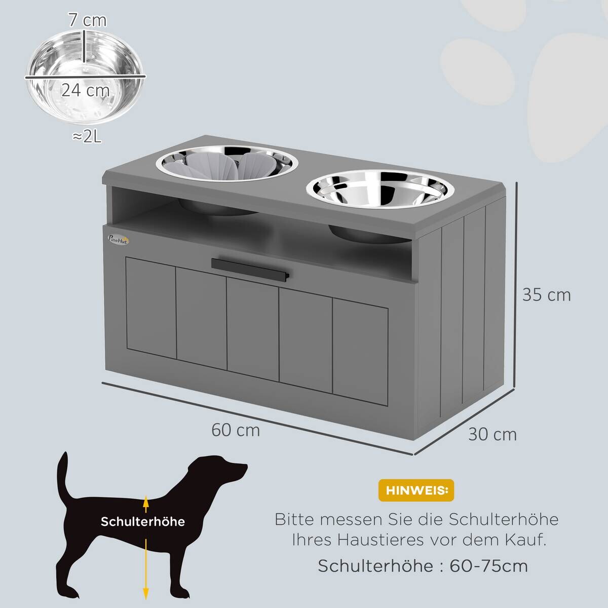 PawHut Futterstation grau MDF B/H/L: ca. 30x35x60 cm
