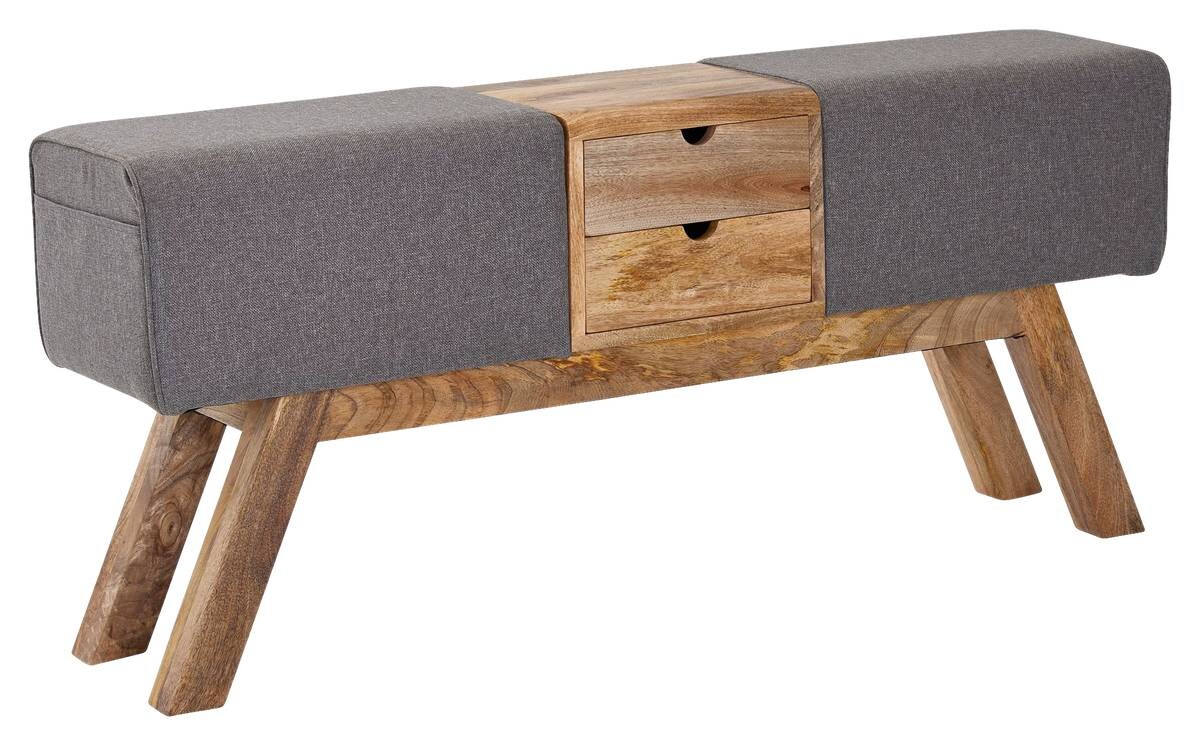 Wohnling Sitzbank grau natur Stoff Echtholz B/H/T: ca. 120x56x30 cm