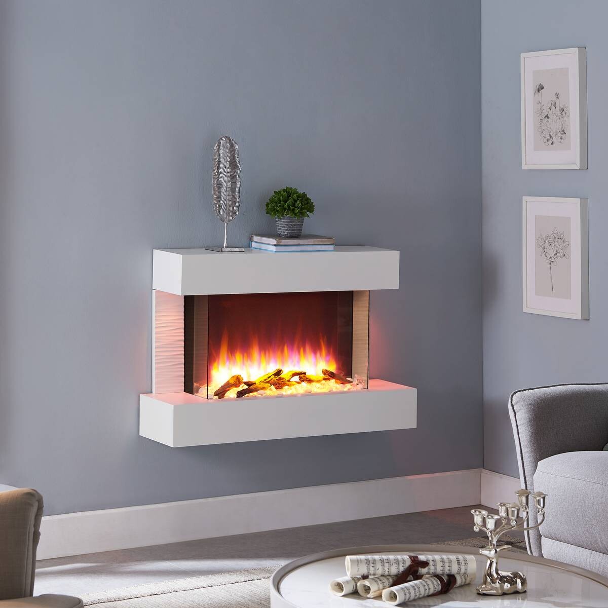 Balderia Wandkamin Elektrischer-Kamin Aidan weiß MDF B/H/T: ca. 100x63,2x24 cm