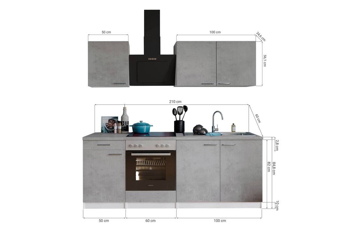 Respekta Küchenblock Malia Beton Optik B/H/T: ca. 210x200x60 cm