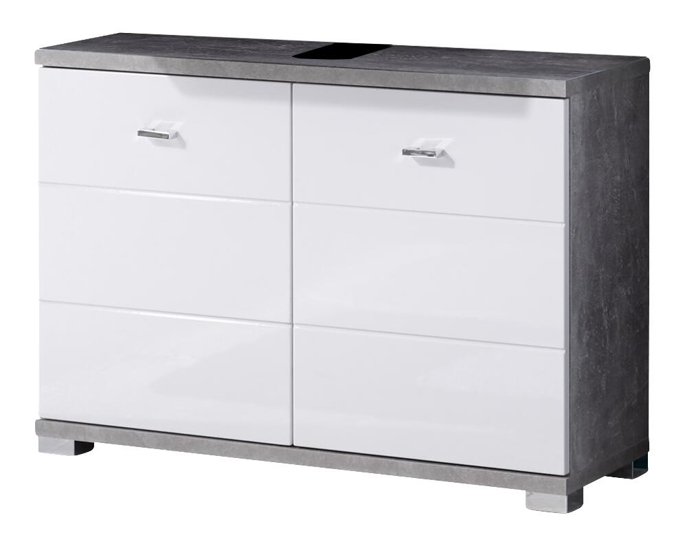 Waschbeckenunterschrank Pool Beton Optik weiß Hochglanz B/H/T: ca. 80x57x30 cm