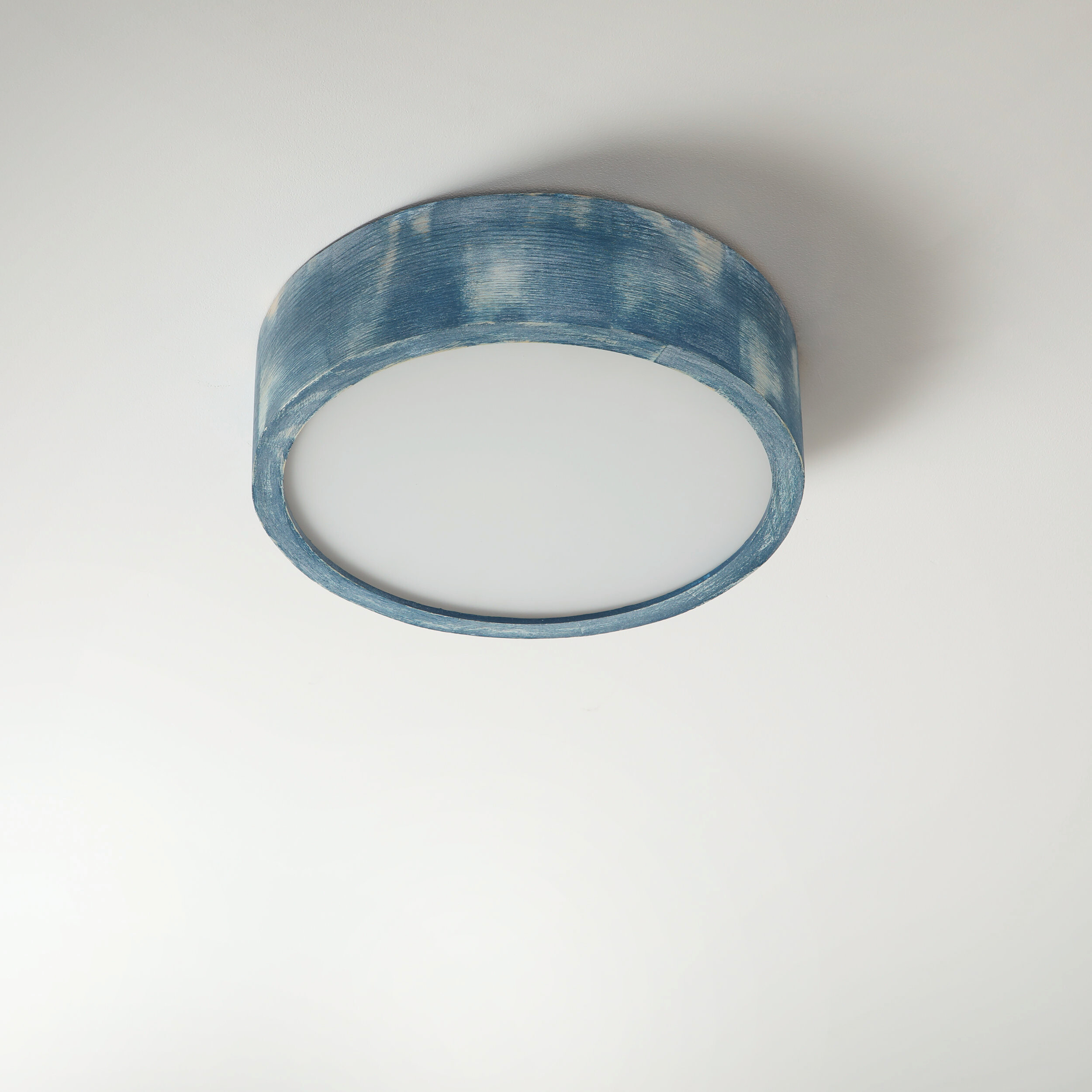 Lamkur Deckenleuchte hellbraun blau Glas Holz B/H/L: ca. 28x28x10 cm 1 Brennstellen