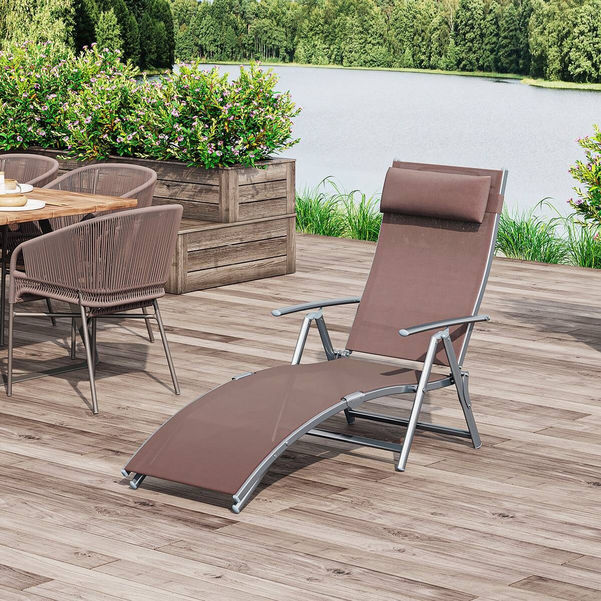 Outsunny Gartenliege braun Stoff B/H/L: ca. 635x100,5x137 cm