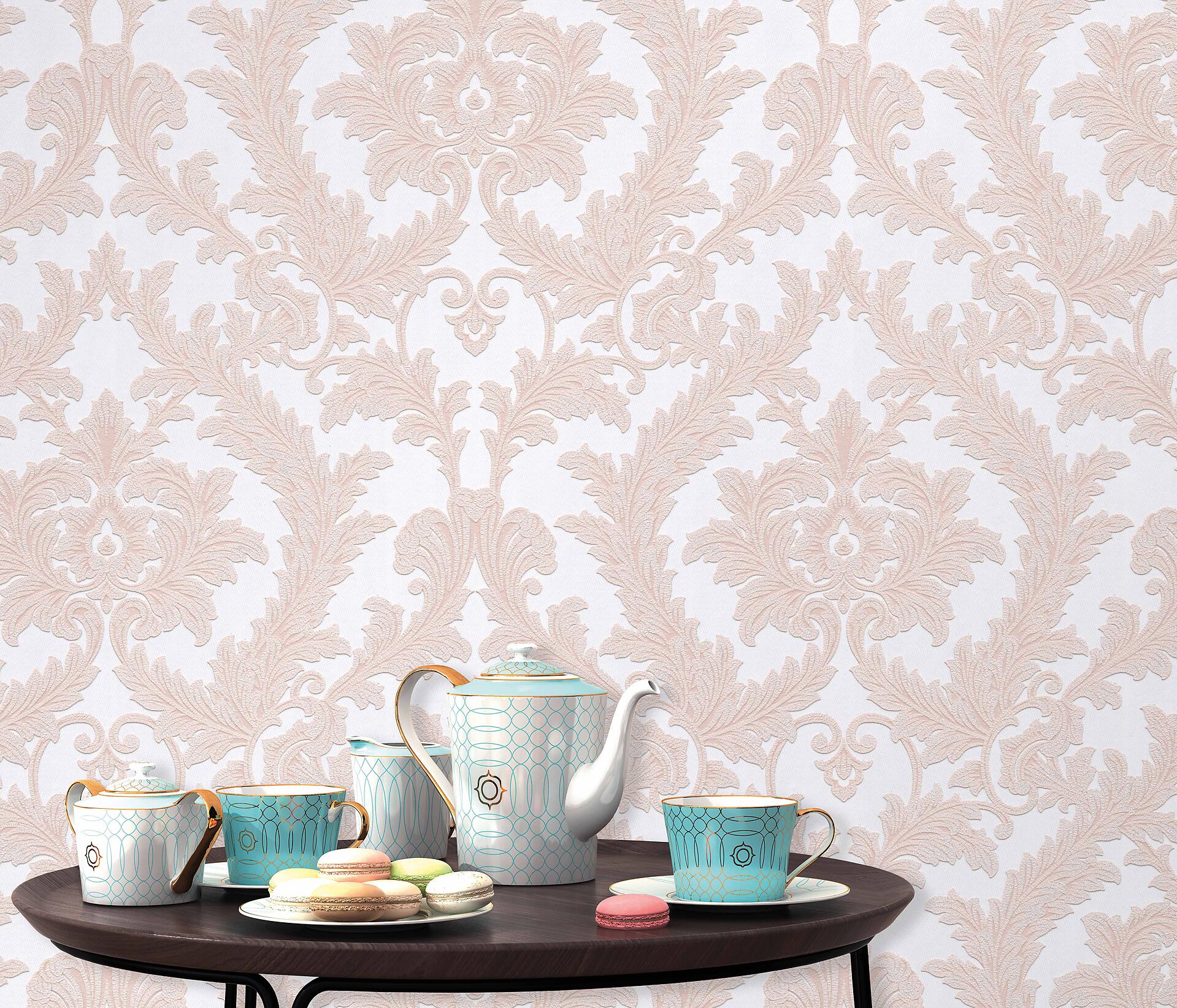 Vliestapete Ornament rosa weiß B/L: ca. 53x1005 cm