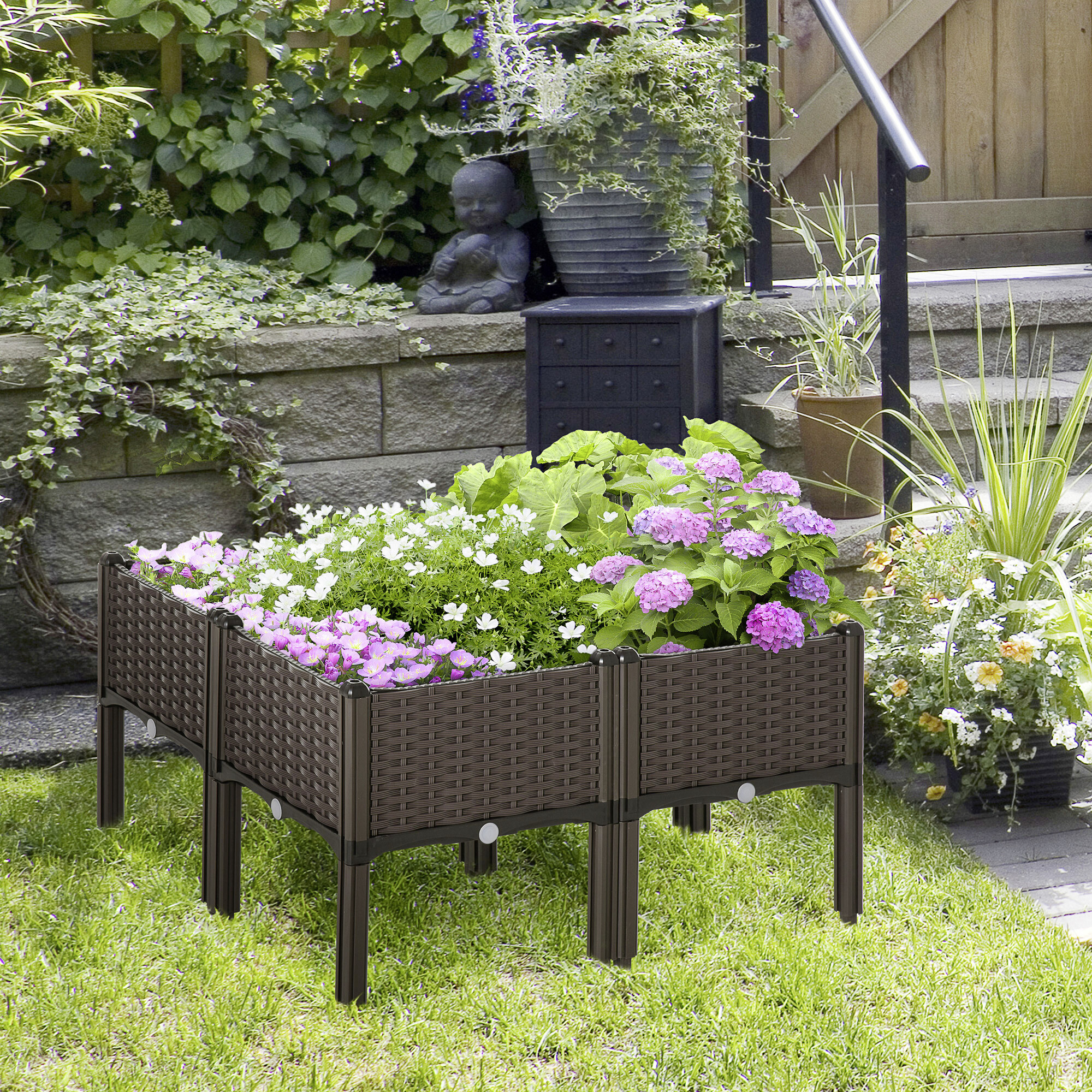 Outsunny Hochbeet kaffee Kunststoff B/H/T: ca. 80x44x80 cm