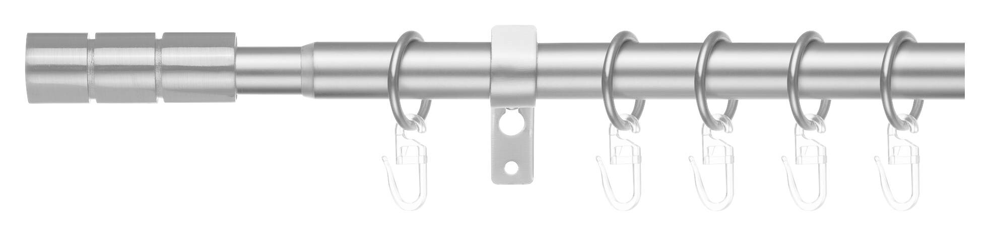 LICHTBLICK Gardinenstange Zylinder Edelstahloptik Metall D: ca. 2 cm ausziehbar von ca. 130 bis 240 cm 1.0 Läufe