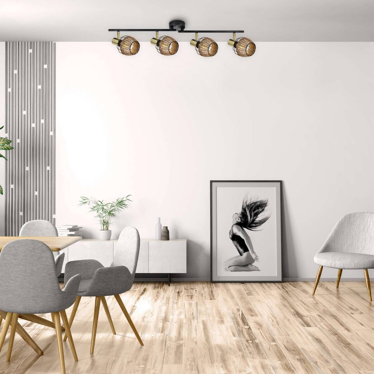 Näve Leuchten Spotleuchte 1389022 braun Rattan Metall B/H/T: ca. 8,5x16x78 cm E14 4 Brennstellen