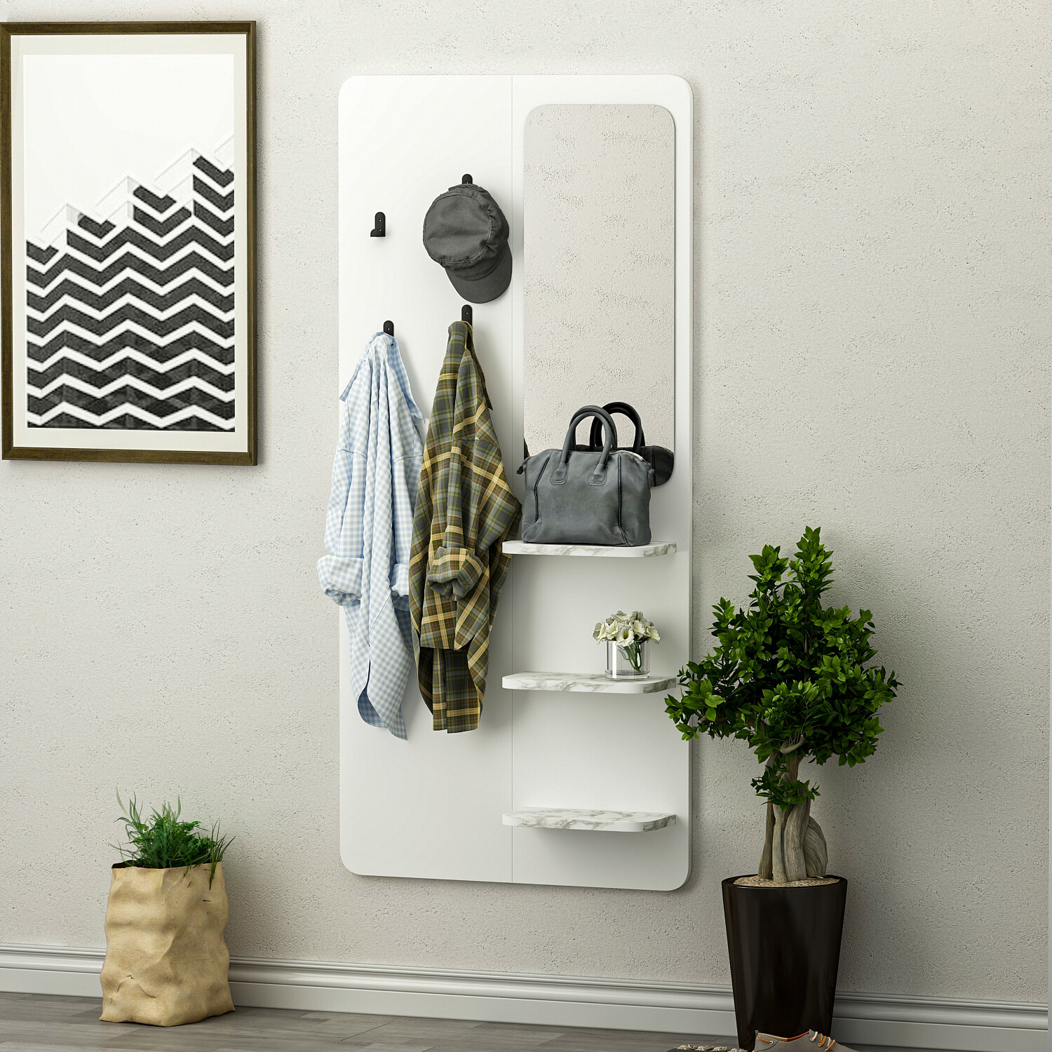 Garderobe Buket weiß Marmoroptik B/H/T: ca. 70x150x15 cm