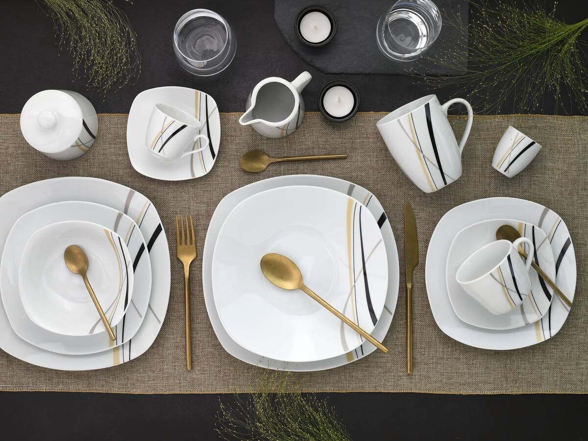 CreaTable Kombiservice Square City Line weiß Porzellan 62 tlg.