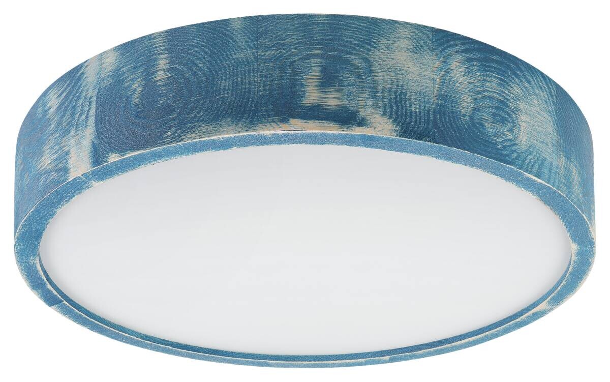 Lamkur Deckenleuchte blau hellbraun Glas Holz B/H/L: ca. 38x38x10 cm 2 Brennstellen