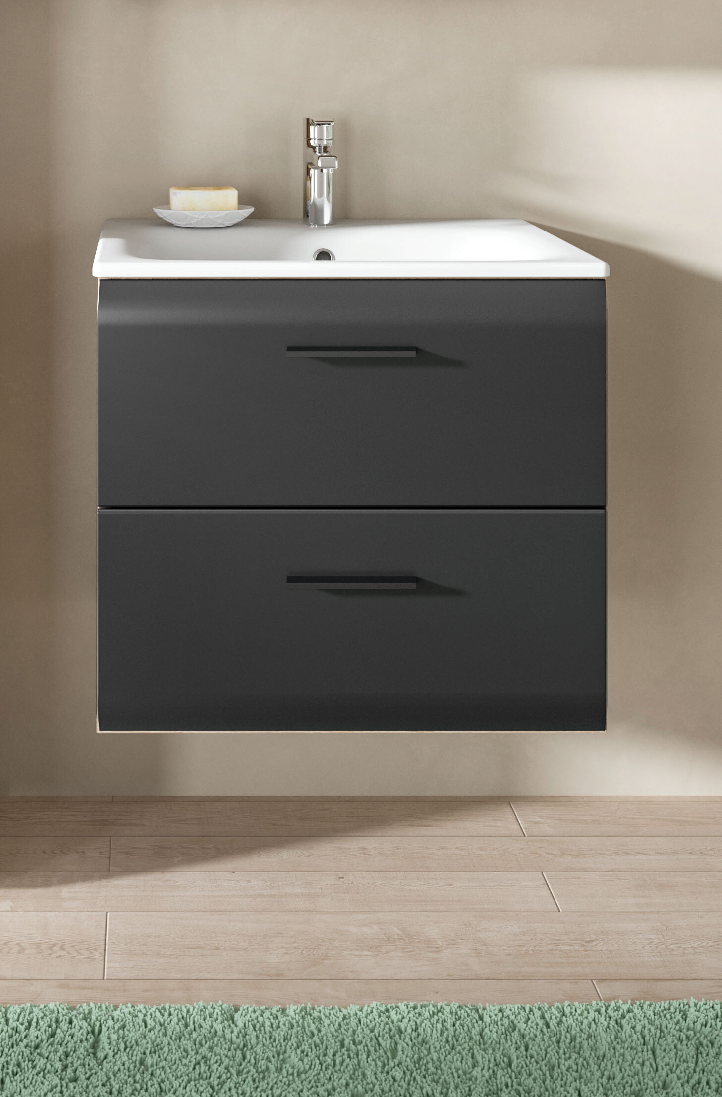 Waschplatz Ice Nox Oak Nachbildung schwarz matt B/H/T: ca. 60x55x46 cm