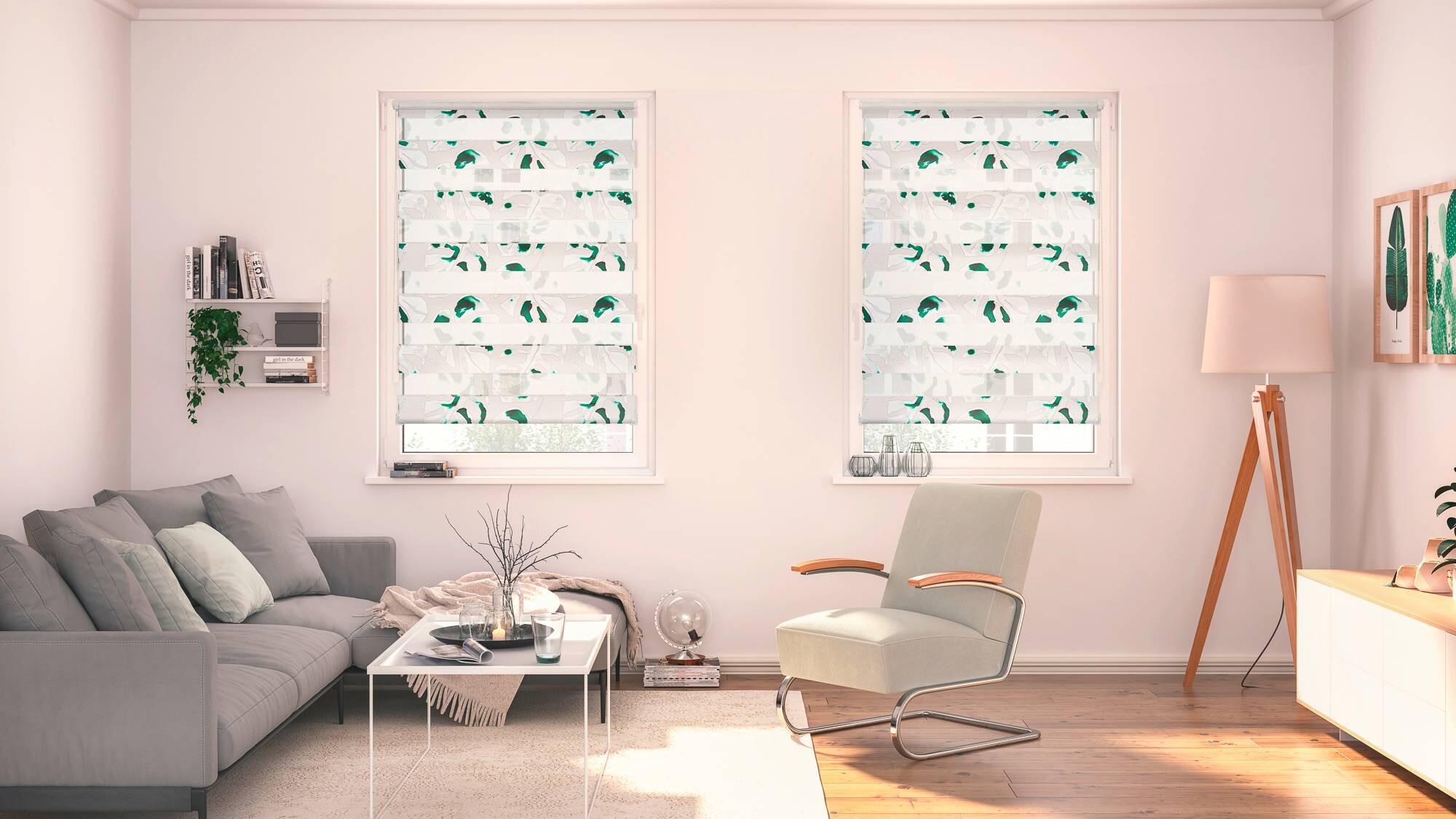 LICHTBLICK Doppelrollo Duo Monstera schwarz B/T: ca. 60x150 cm