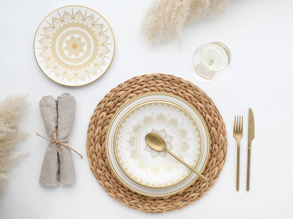 CreaTable Tafelservice MANDALA GOLD weiß Steinzeug 12 tlg.