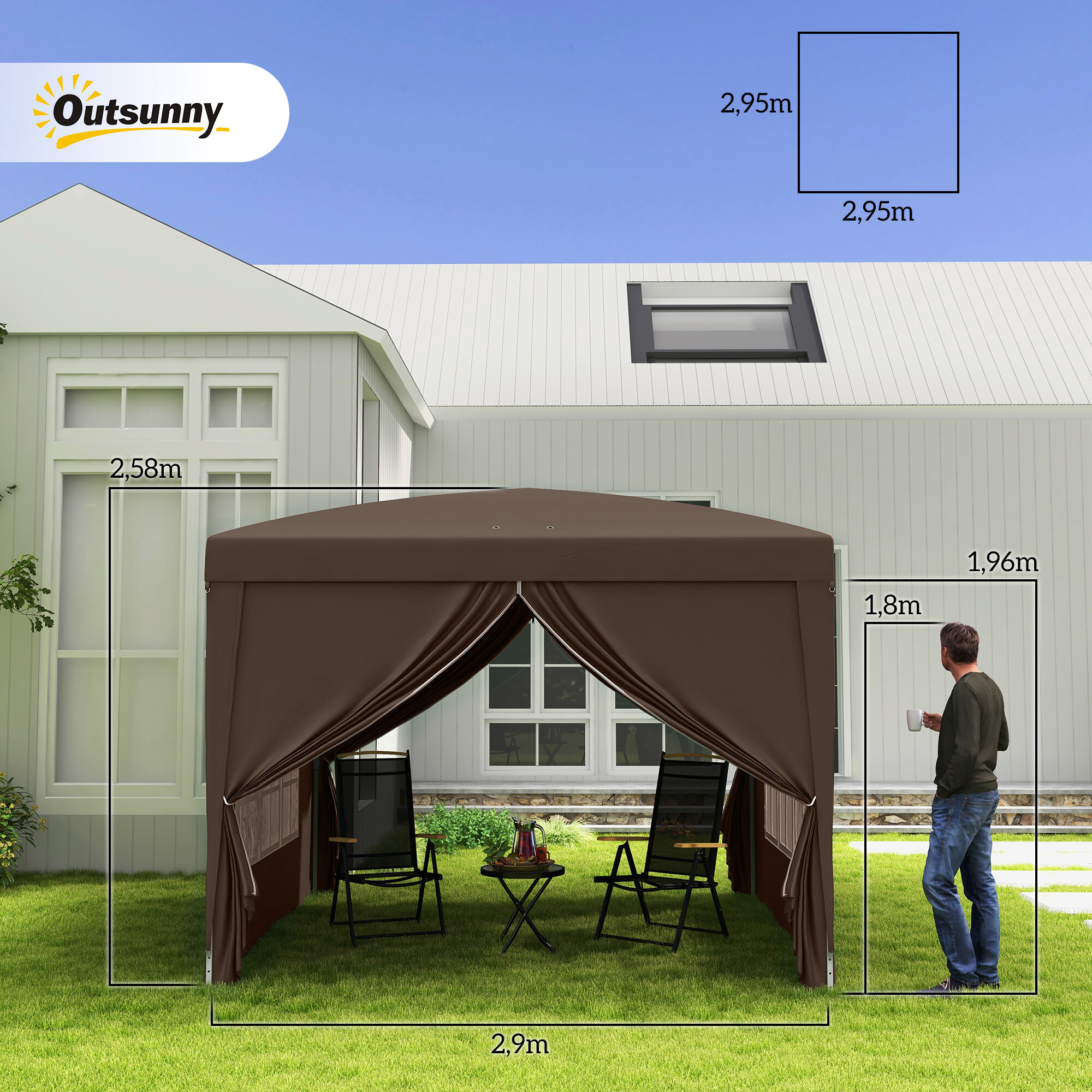 Outsunny Pavillon kaffee Polyester B/H/L: ca. 295x258x295 cm
