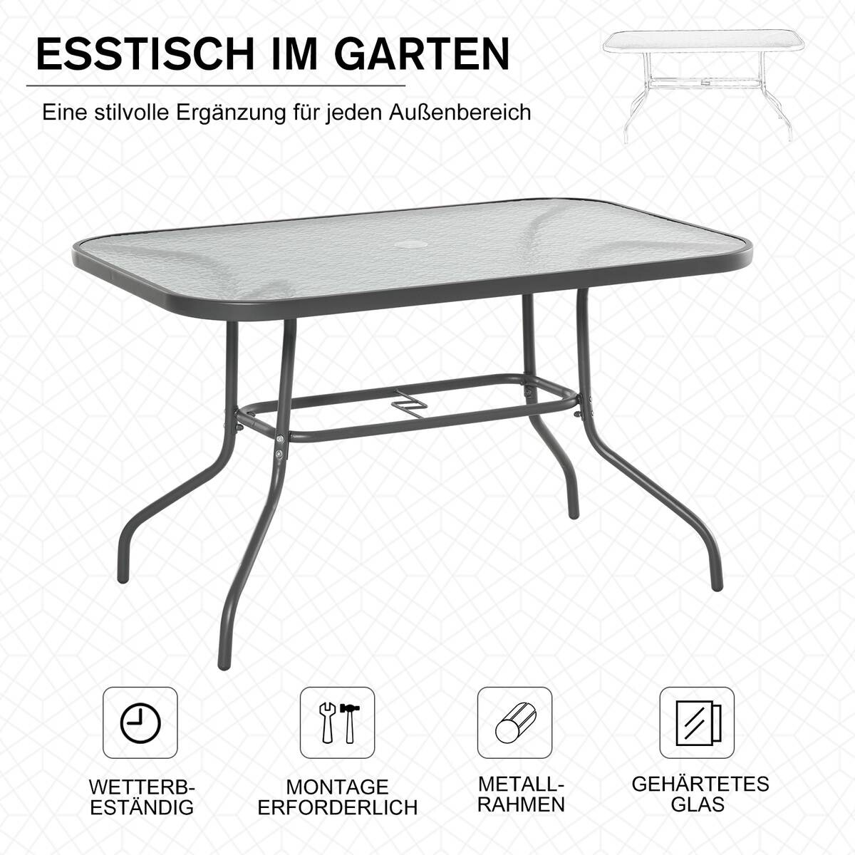 Outsunny Gartentisch grau Glas B/H/L: ca. 80x70x120 cm