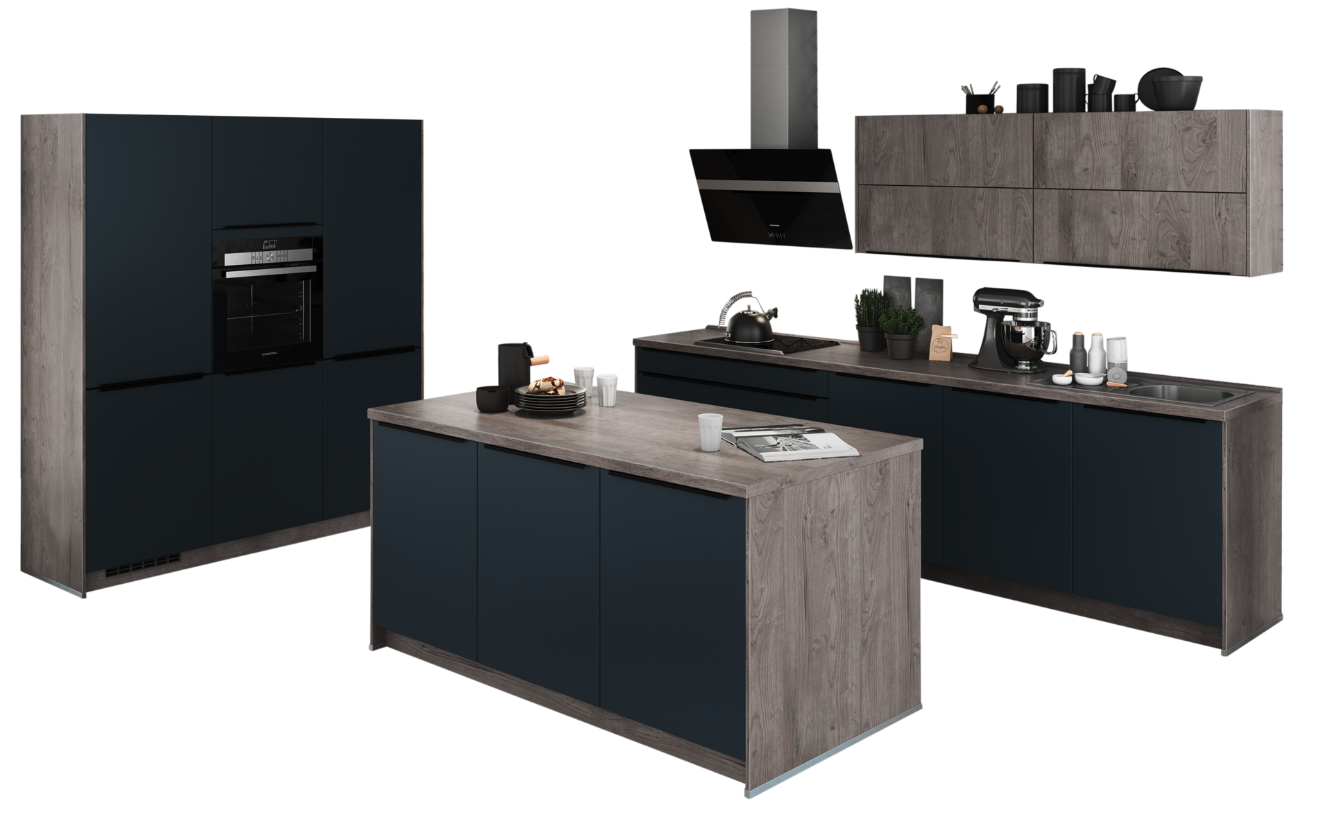 artego Inselküche Feel/Artwood schwarzblau B/T/L: ca. 300x60x180 cm