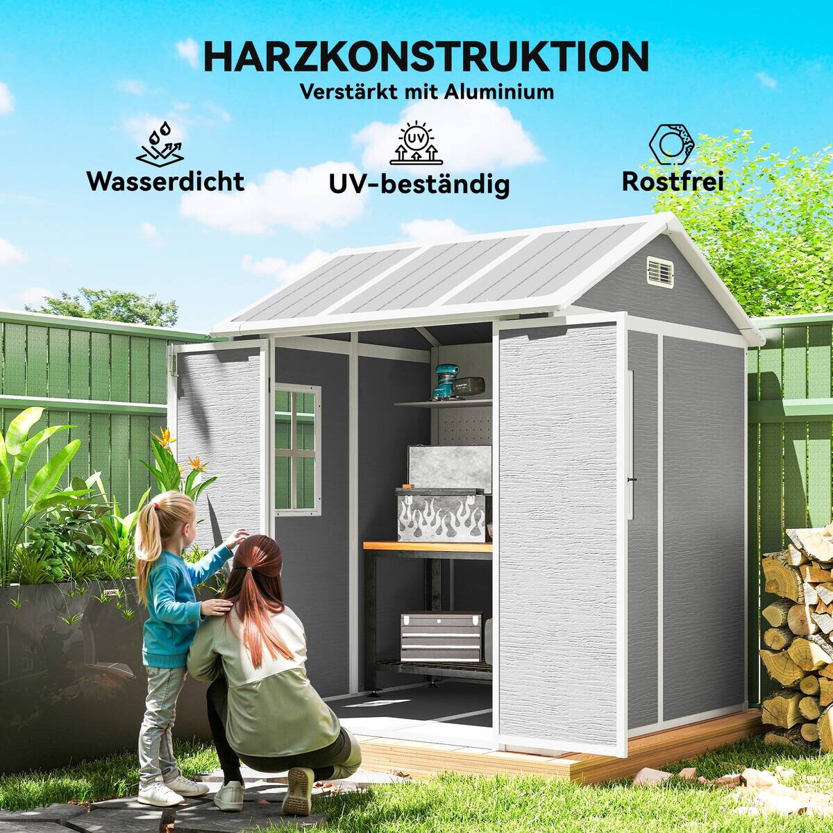 Outsunny Garden Storage Shed grau B/H/L: ca. 181x220x181 cm