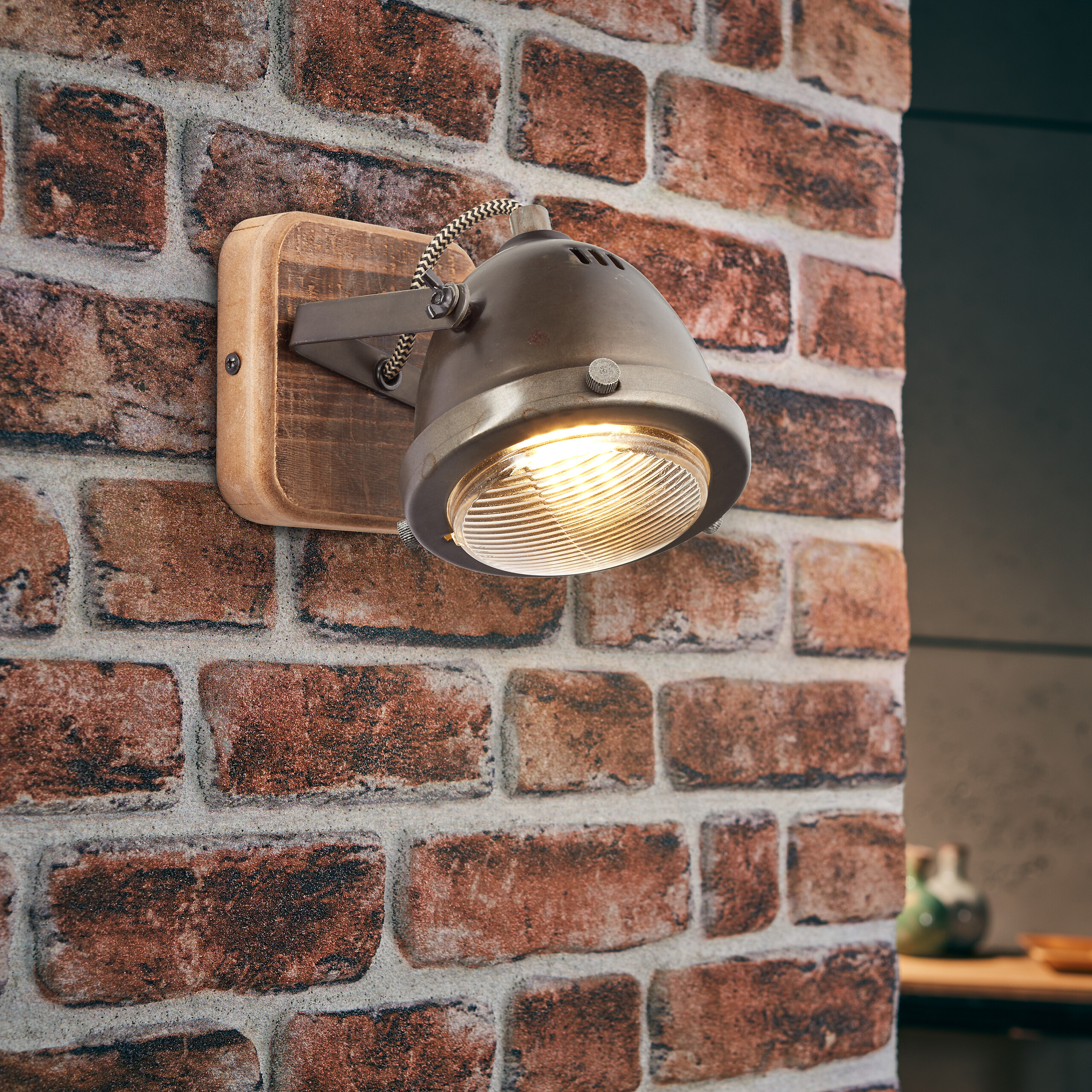 Brilliant Spot Carmen Wood 72010/84 braun Metall Holz B/H/T: ca. 12x12,5x9 cm GU10 1 Brennstellen