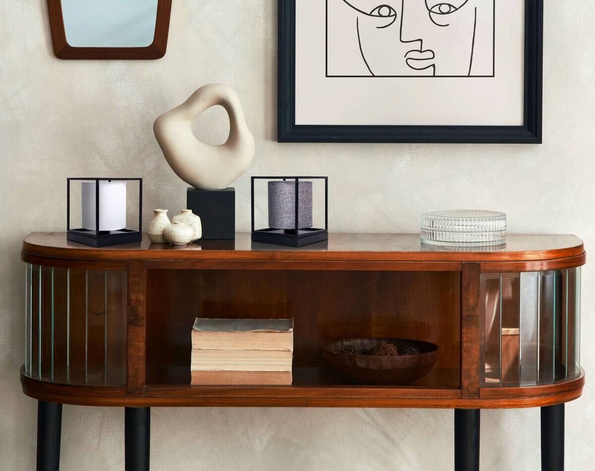 Näve Leuchten Tischleuchte 3190516 grau Metall Textil B/H/T: ca. 15x17x15 cm E14 1 Brennstellen