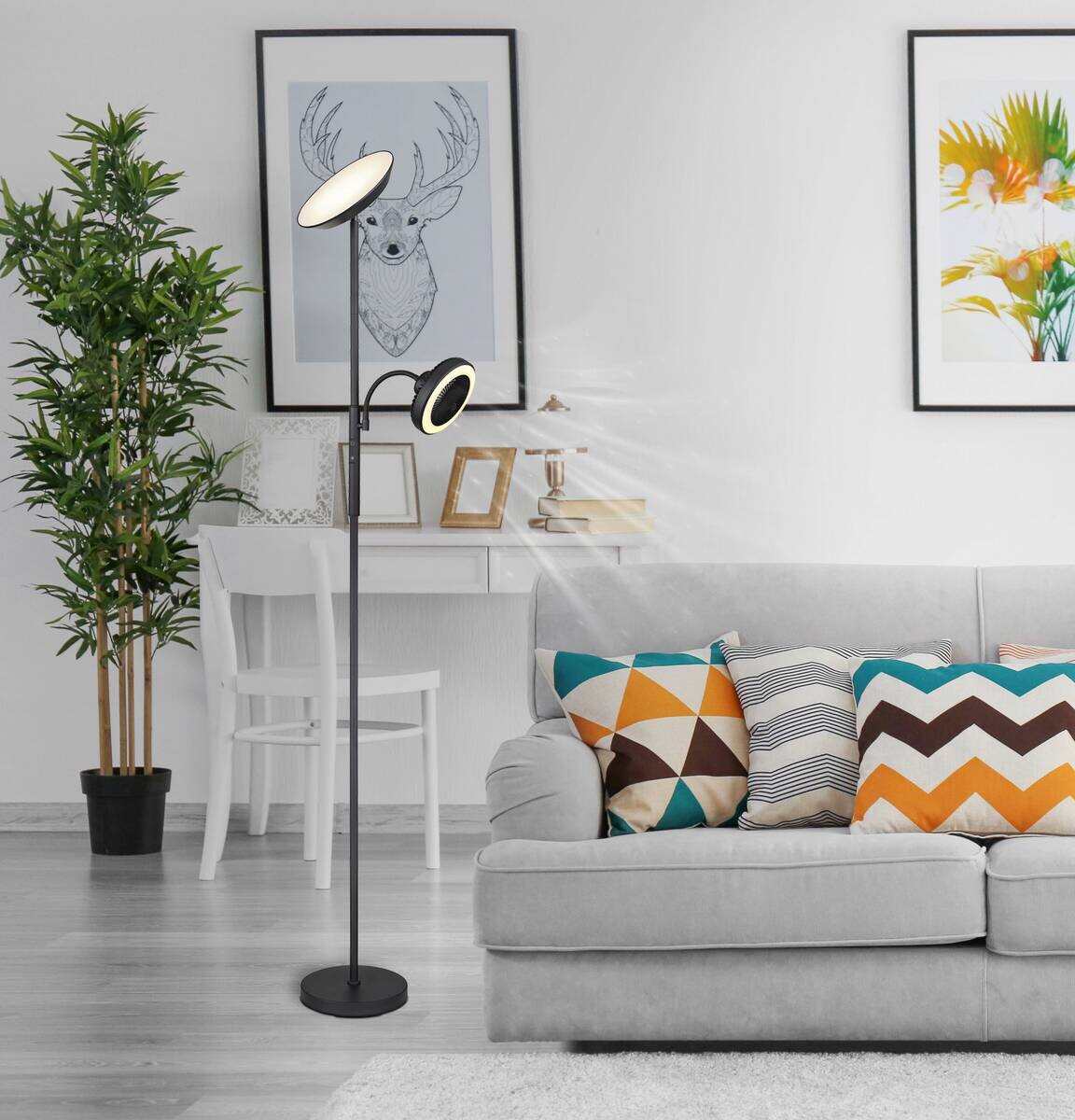 GLOBO Deckenfluter mattschwarz Chrom Metall Kunststoff B/H/T: ca. 25x178x33,7 cm