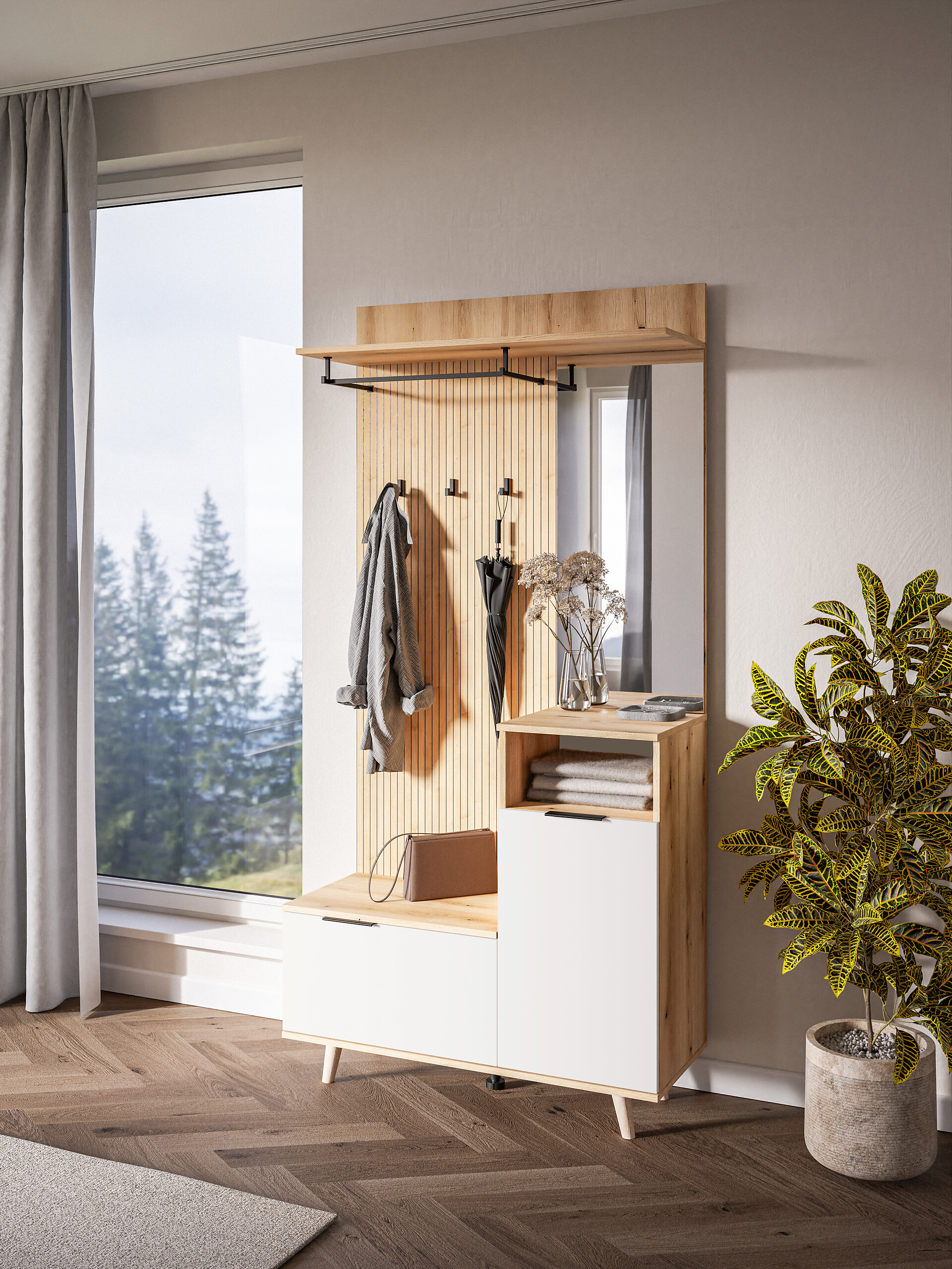 Garderobe NORDIC Eiche Evoke Oak Nachbildung weiß B/H/T: ca. 100x204x40 cm Garderobe NORDIC Eiche Evoke Oak Nachbildung weiß B/H/T: ca. 100x204x40 cm