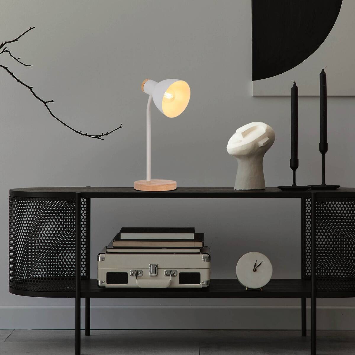 Näve Leuchten Tischleuchte weiß Holz Metall B/H/T/D: ca. 14x36,5x14x14 cm E14 1 Brennstellen