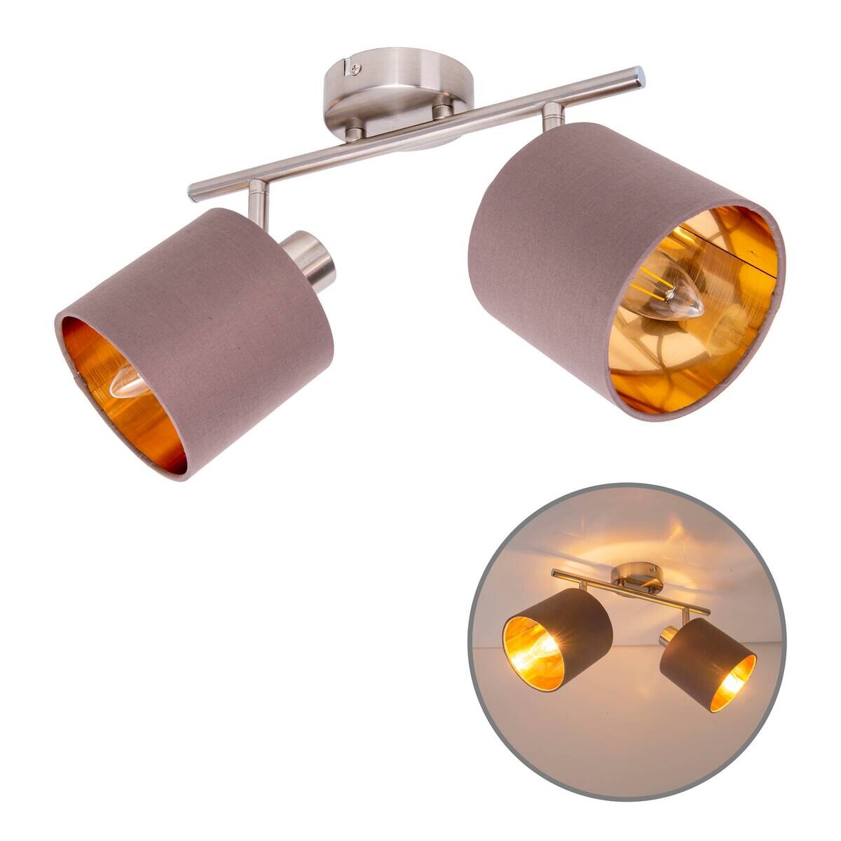 Näve Leuchten Spotleuchte 1386514 braun Textil Metall B/H/T: ca. 12x20,7x46 cm 2 Brennstellen