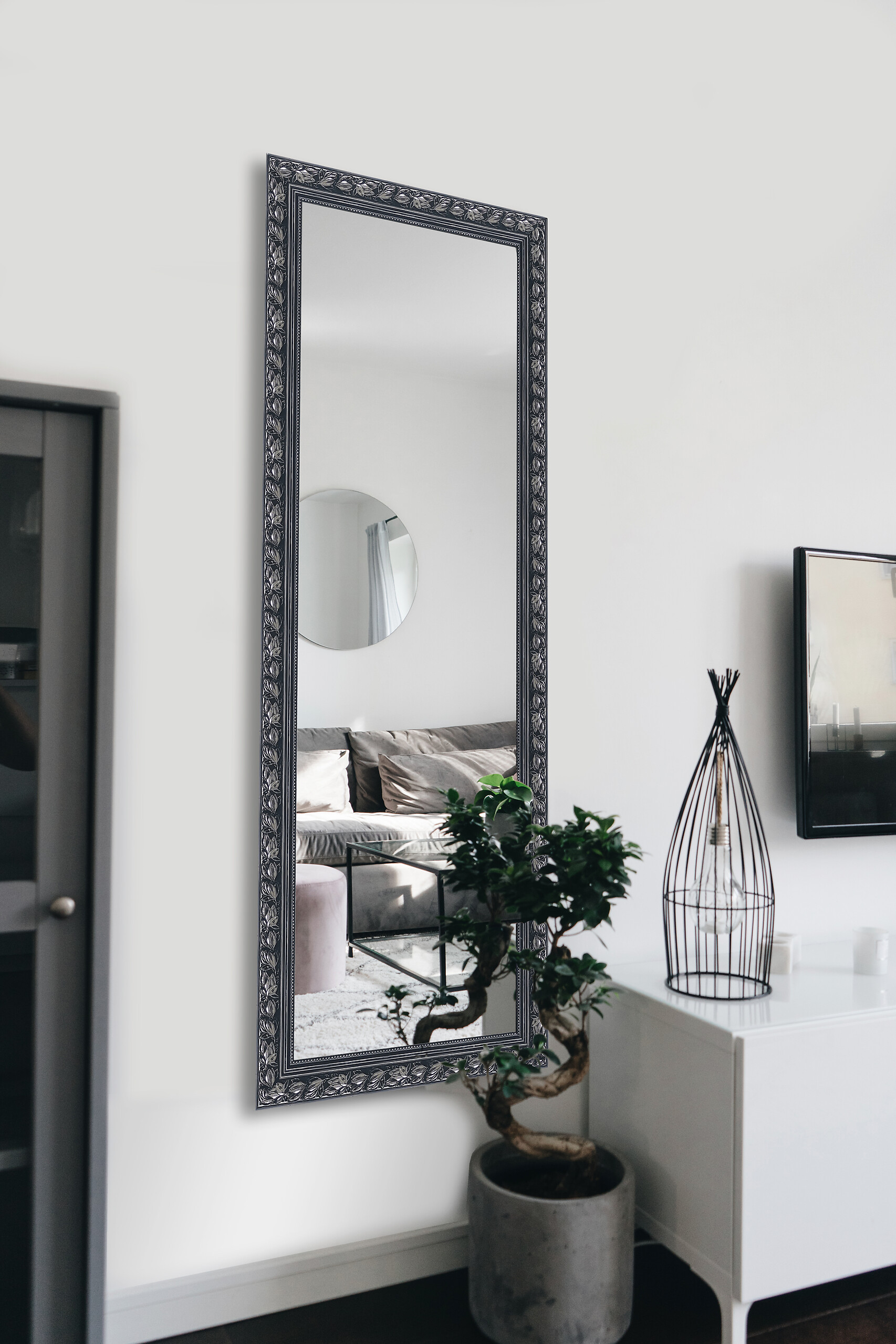 Mirrors&More Rahmenspiegel TANJA schwarz silber Optik B/H/T: ca. 50x150x3,5 cm