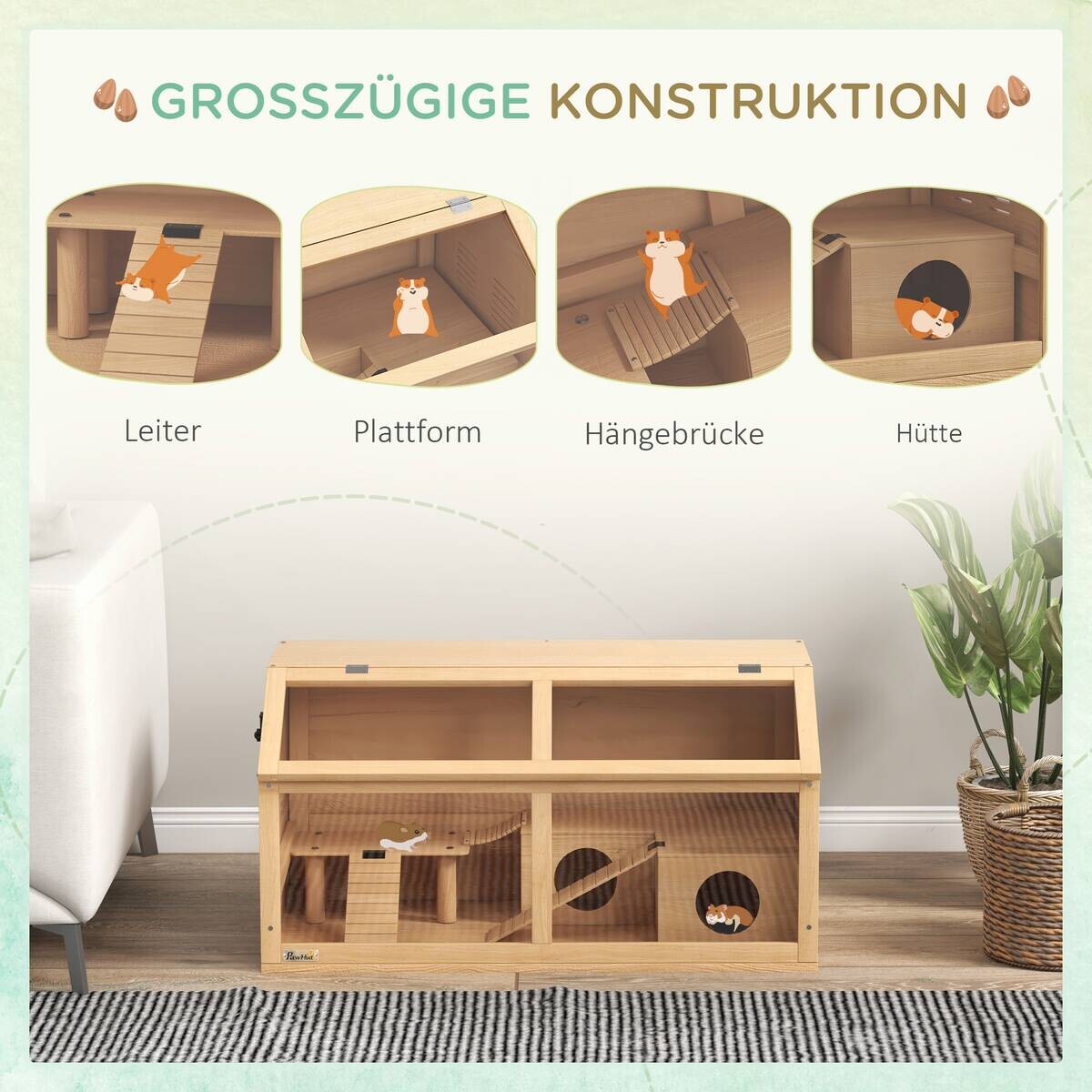 PawHut Kleintierkäfig natur Acryl B/H/L: ca. 45x44x85 cm