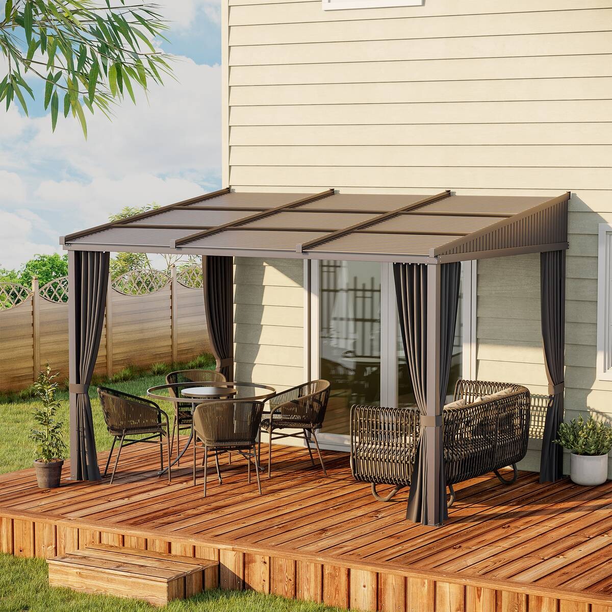 Outsunny Pergola mit Schiebeelementen grau Polyester B/H/L: ca. 255x242x365 cm