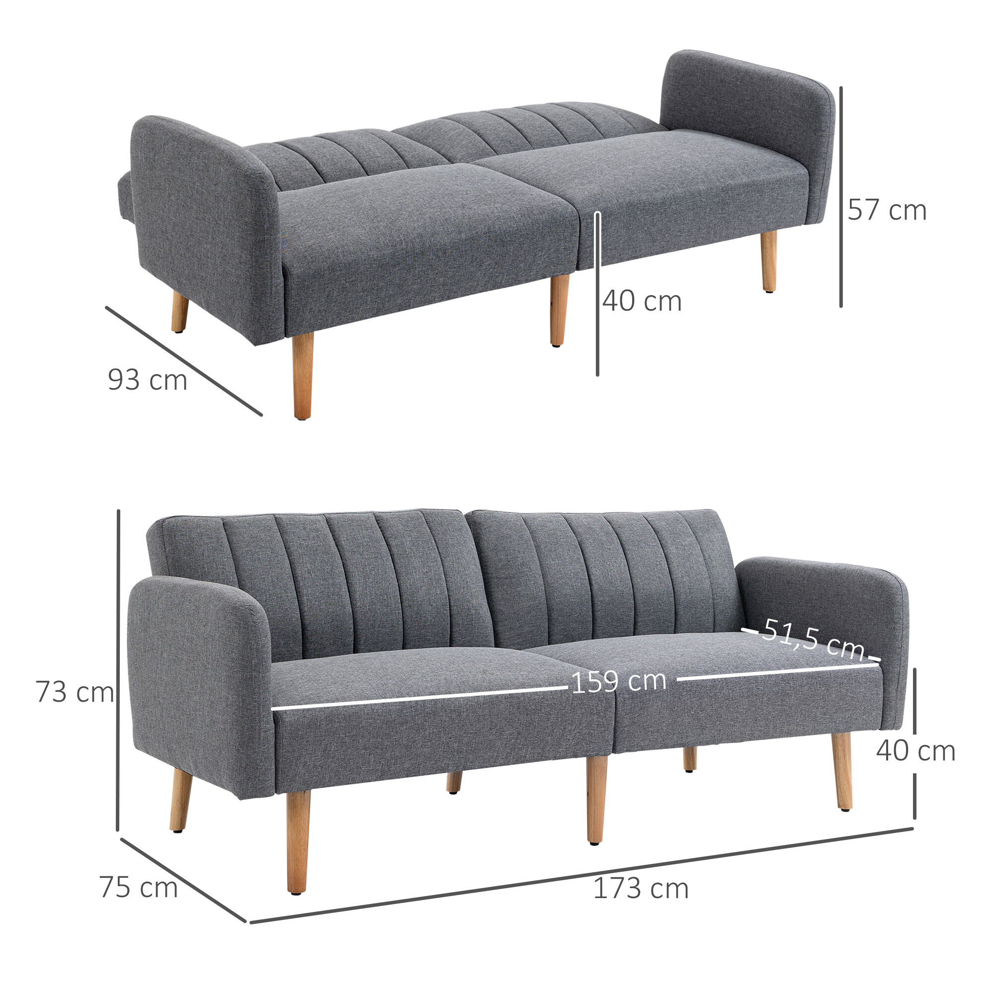 HOMCOM Schlafsofa 839-214GY grau B/H/T: ca. 173x73x75 cm