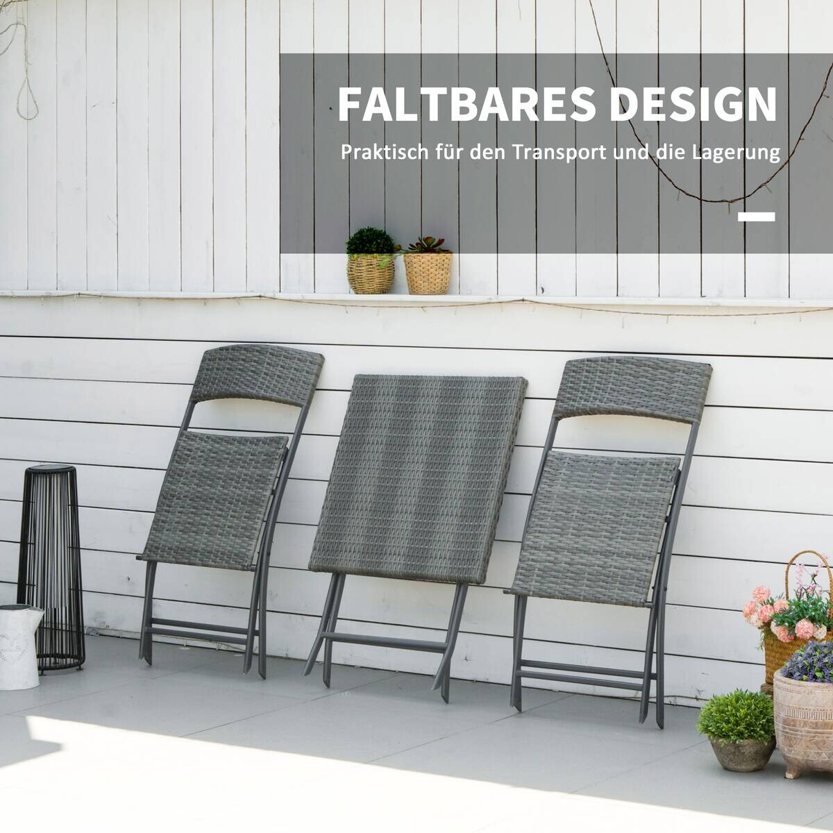 Outsunny Sitzgruppe grau Polyrattan B/H/L: ca. 60x60x72 cm
