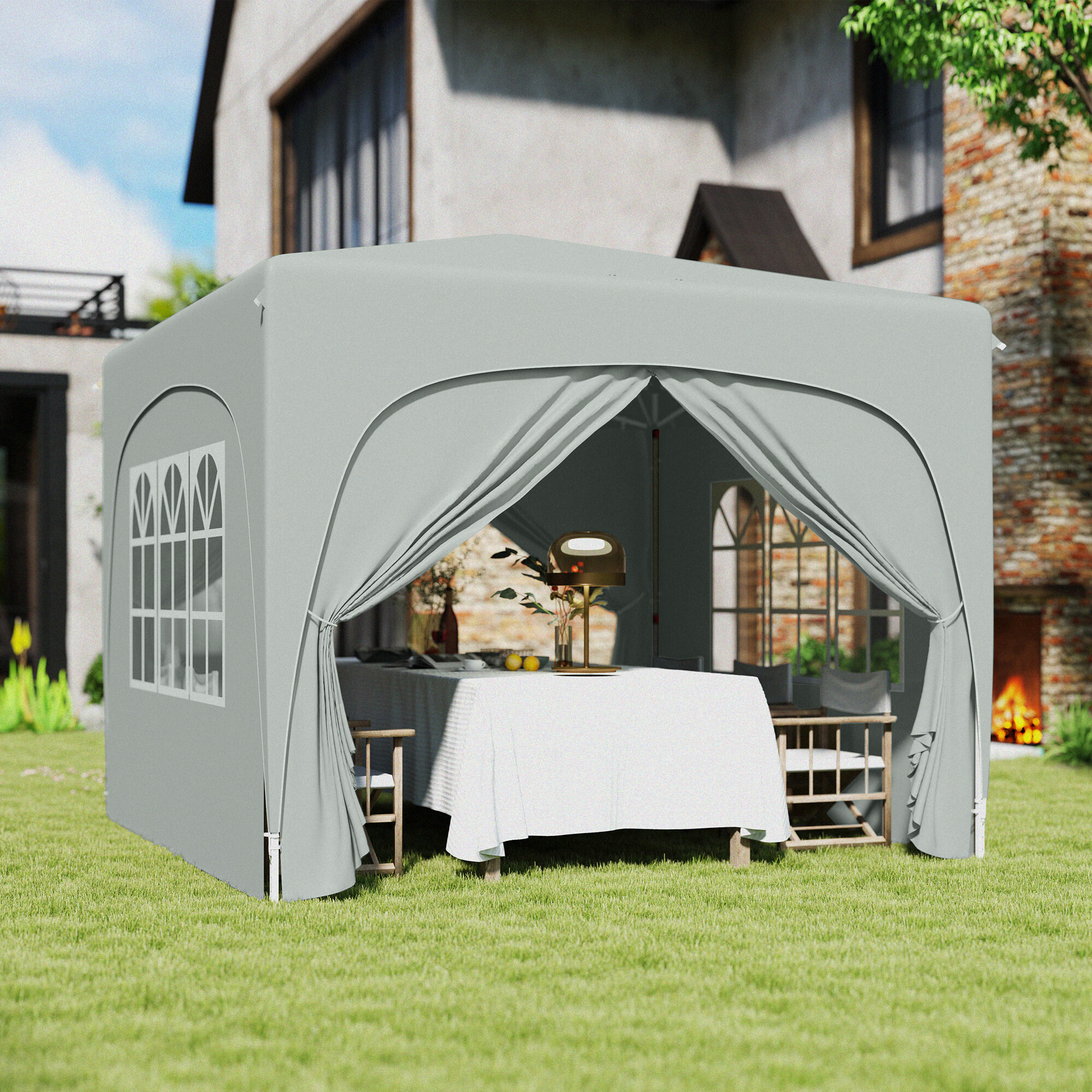 Outsunny Pavillon hellgrau Metall B/H/L: ca. 300x273x300 cm