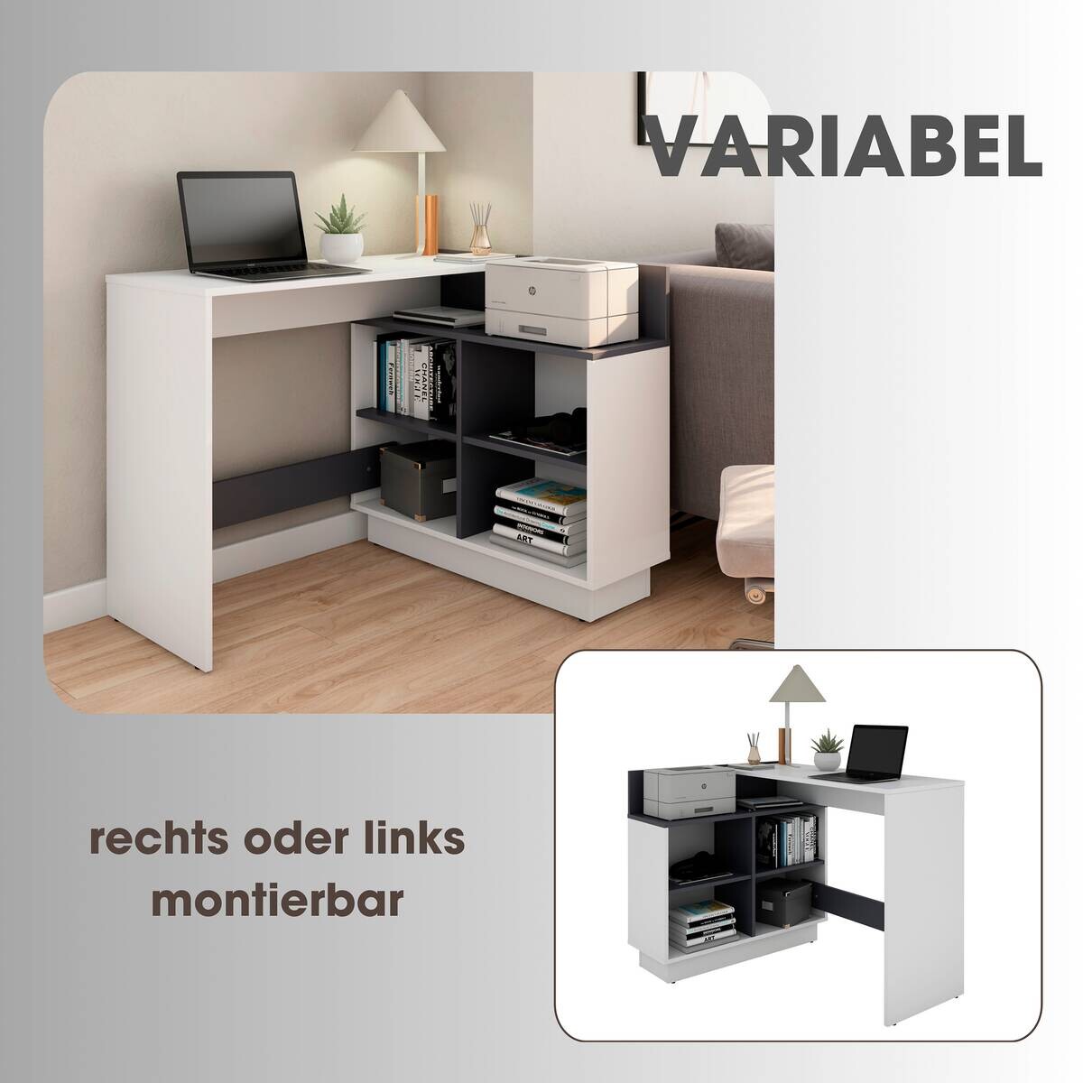 Eckschreibtisch BERNI weiß Graphit B/H/T: ca. 102x77,5x80 cm