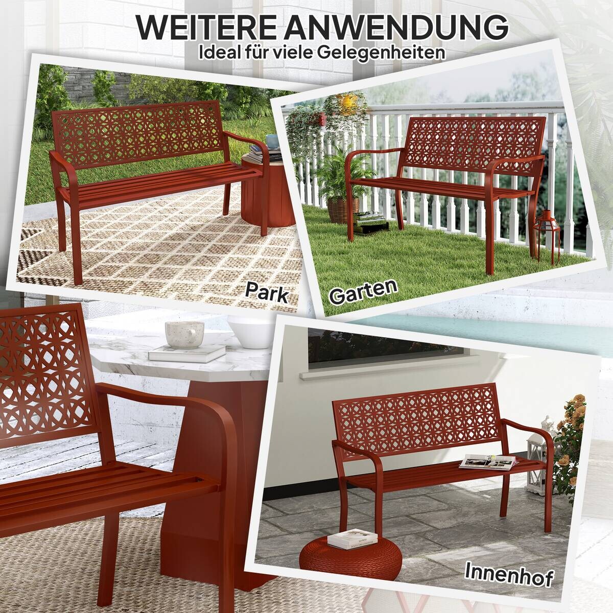 Outsunny Gartenbank rot Stahl B/H/L: ca. 63x85x127 cm