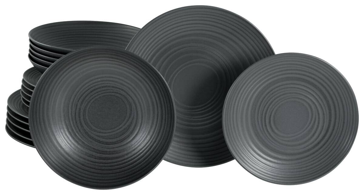 CreaTable Teller-Set Lava Stone schwarz Steinzeug