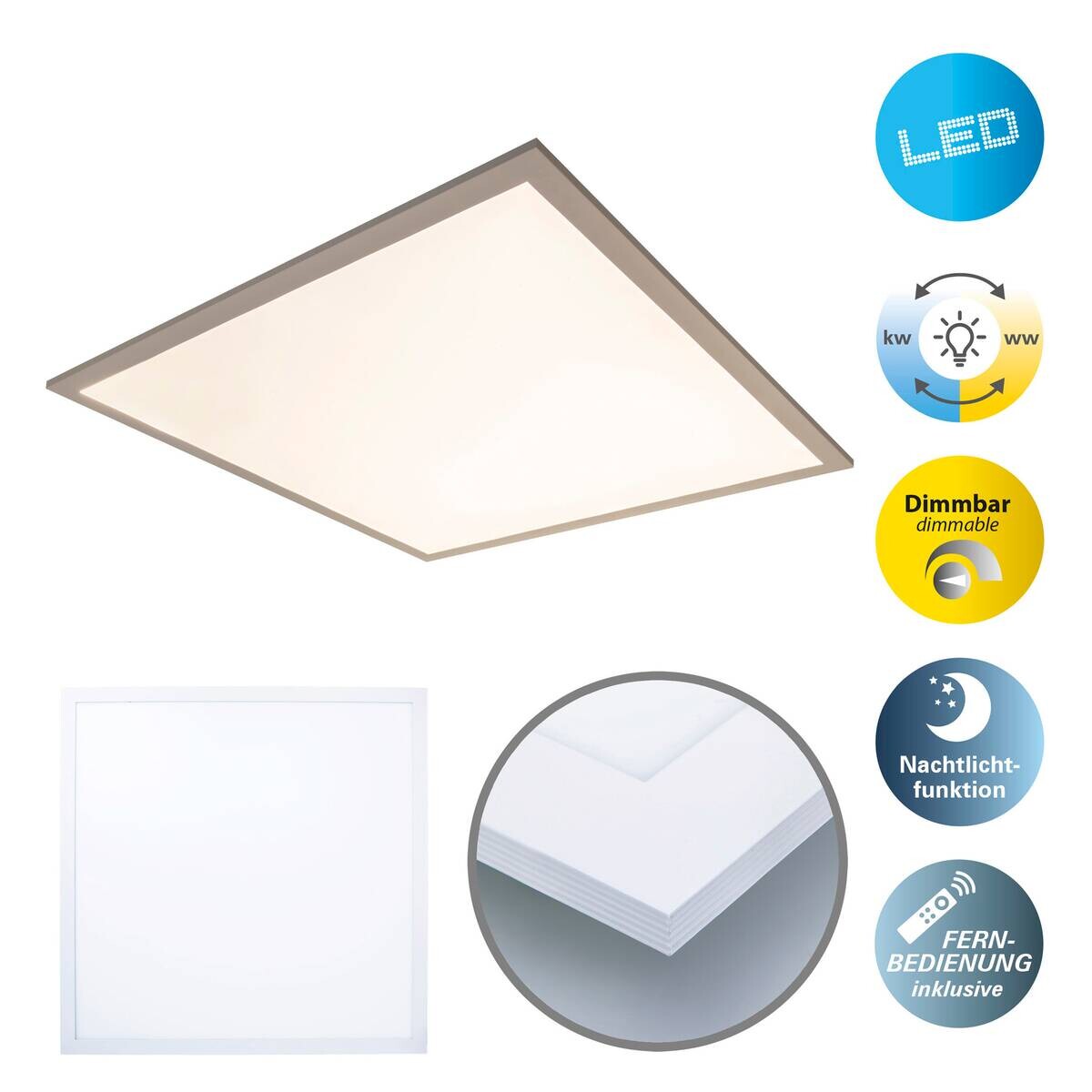 Näve Leuchten LED-Deckenpanel weiß Metall Kunststoff B/H/T: ca. 59,5x6x59,5 cm