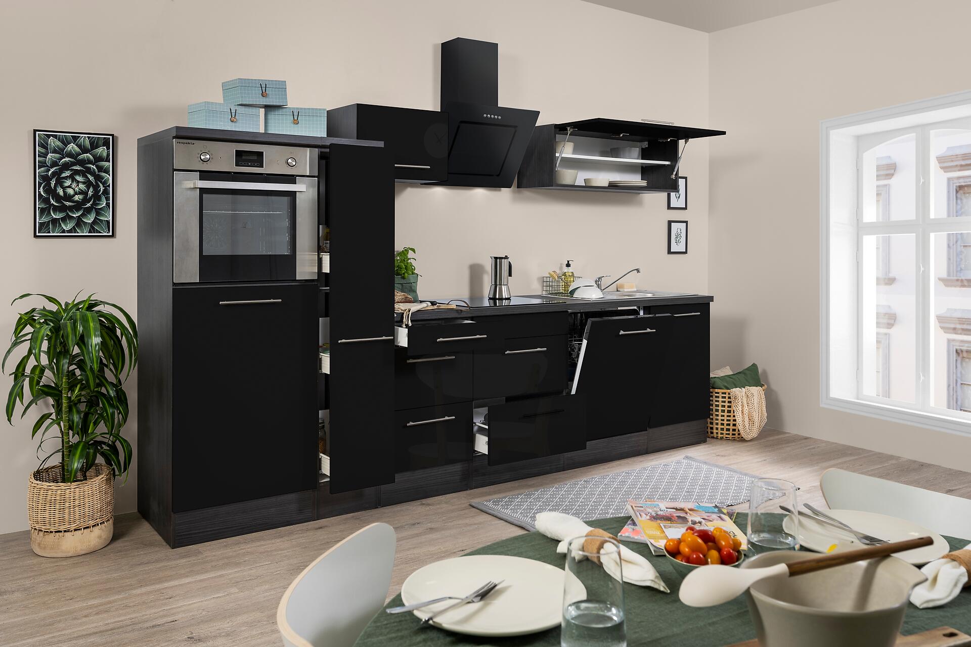 Respekta Küchenblock Amanda schwarz Hochglanz B/H/T: ca. 310x200x60 cm