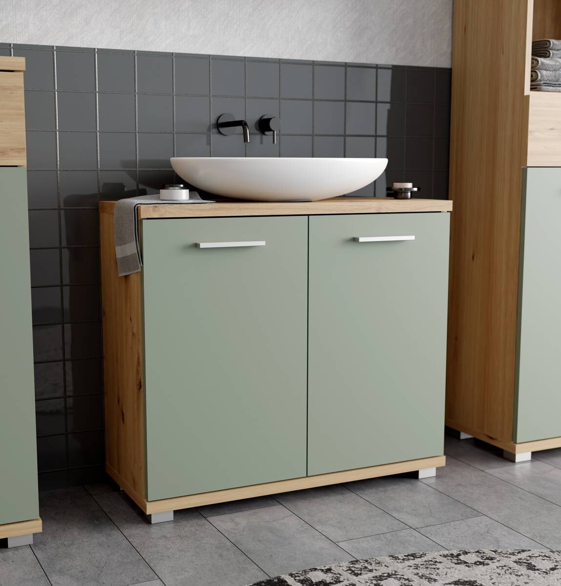 Waschbeckenunterschrank Eiche Artisan Nachbildung salbei B/H/T: ca. 70x62x29 cm Waschbeckenunterschrank Eiche Artisan Nachbildung salbei B/H/T: ca. 70x62x29 cm