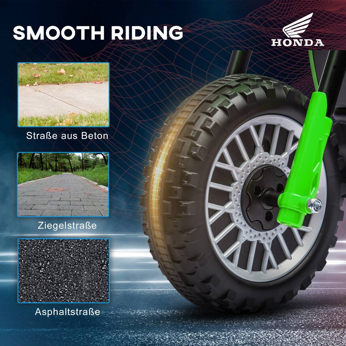 HOMCOM Kinder-Elektromotorrad grün B/H/L: ca. 40,5x43,5x71 cm