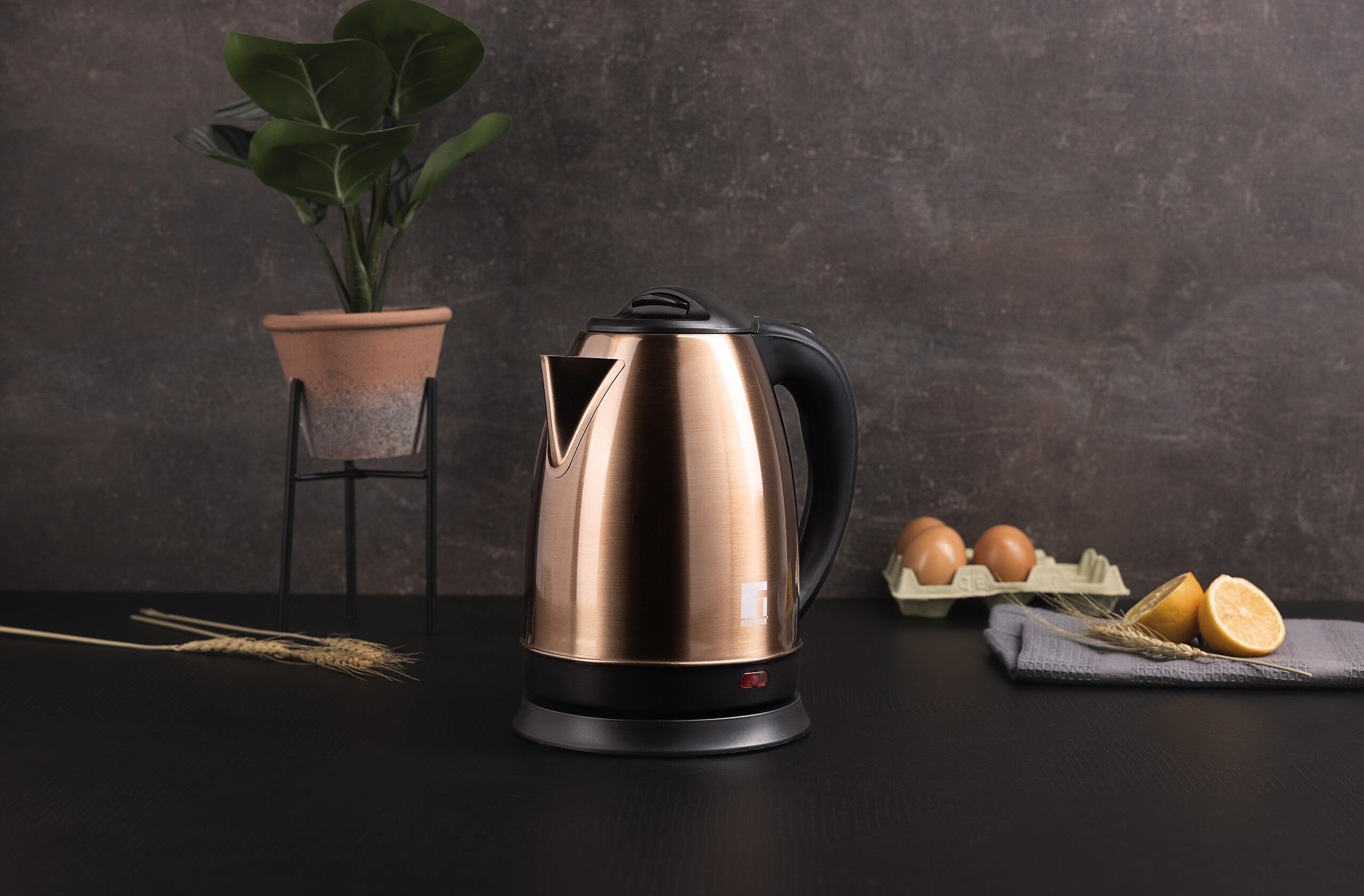 BERGNER Wasserkocher schwarz bronze B/H/L: ca. 18x23,5x21 cm ca. 1,7 l