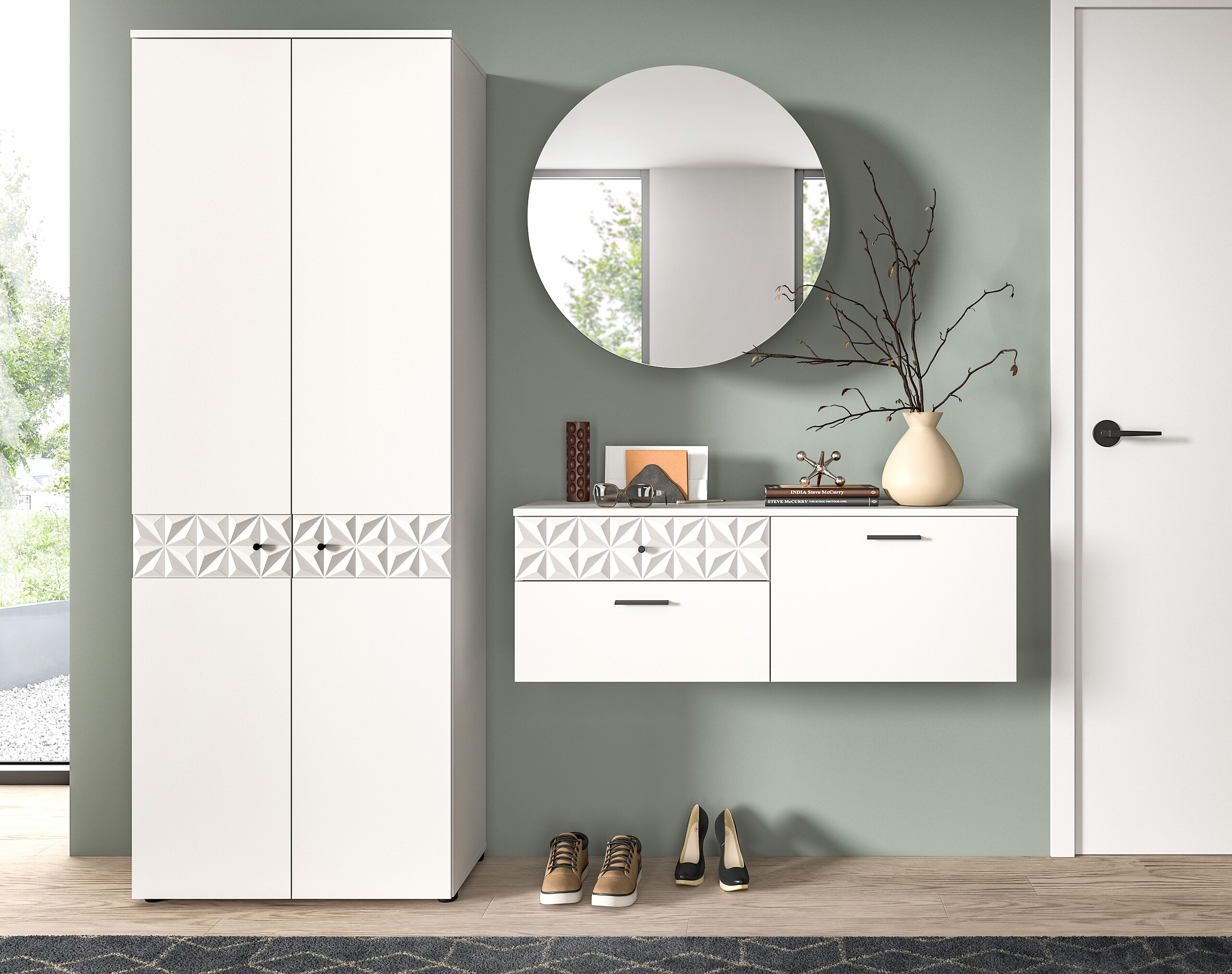 Garderobe Prisma weiß weiß Hochglanz B/H/T: ca. 195x192x34 cm