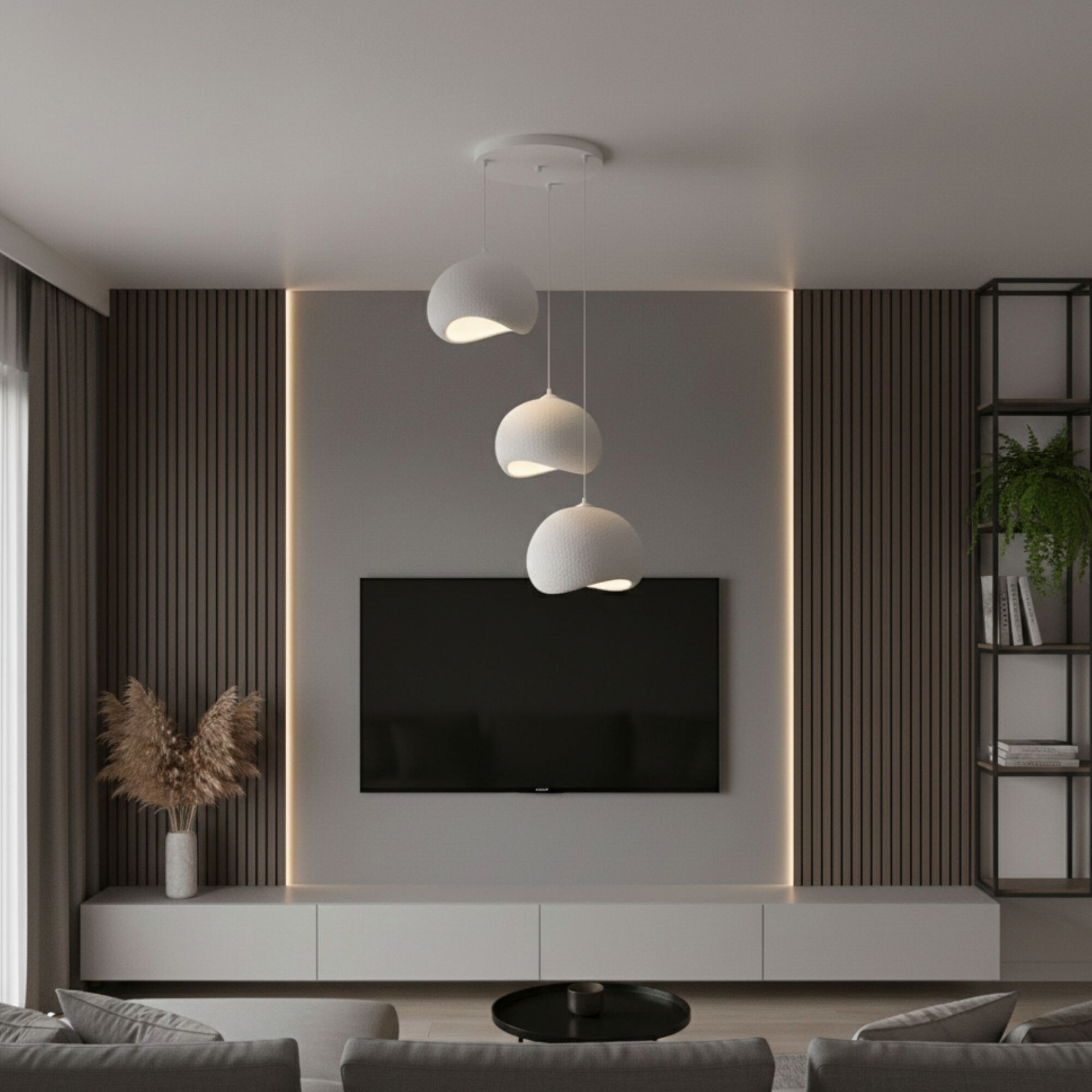 Opviq Pendelleuchte Yontu-15853 weiß Polyester-Mischgewebe Metall B/H/L: ca. 29x120x34 cm E27 3 Brennstellen