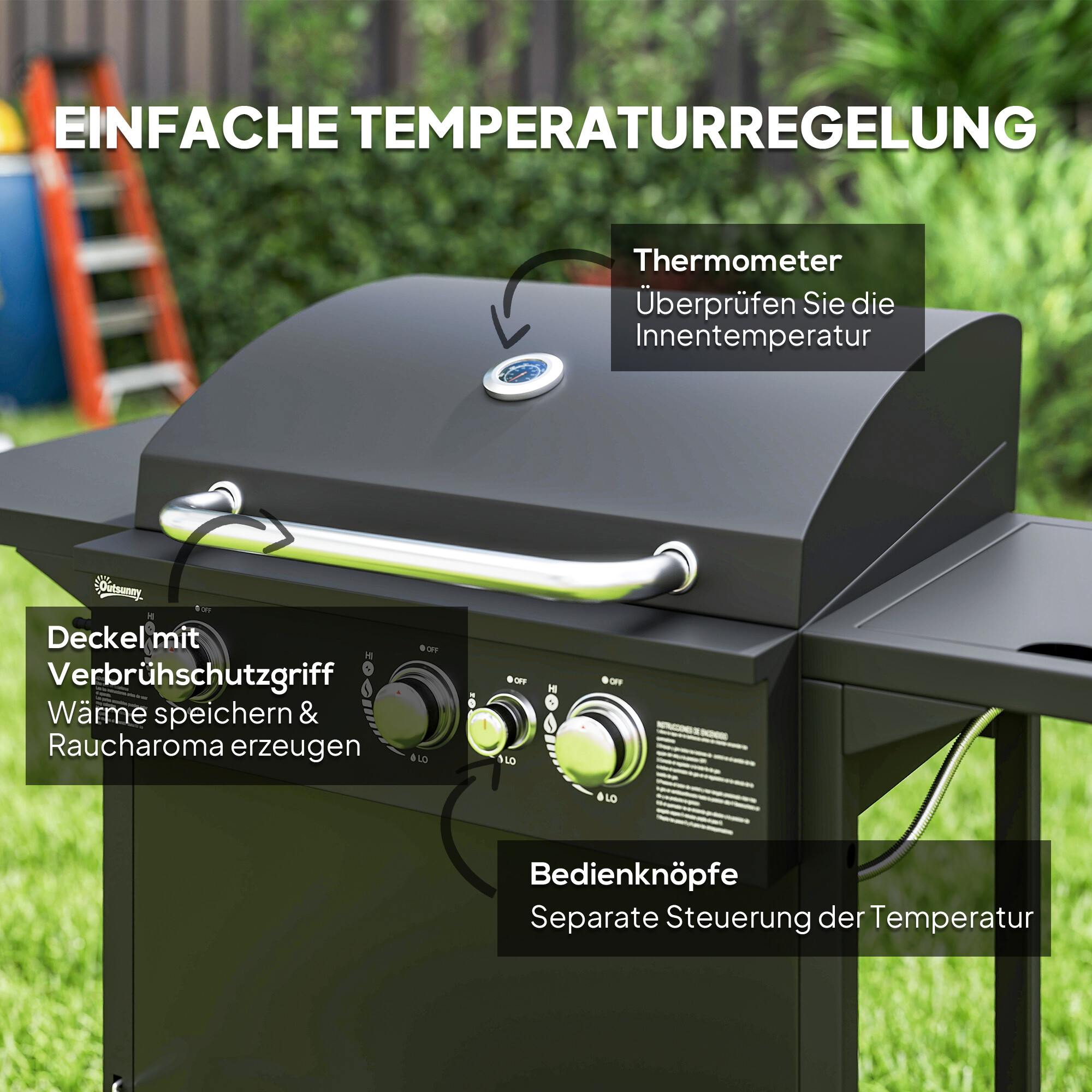 Outsunny Gasgrill Kunststoff B/H/L: ca. 57x98x123 cm