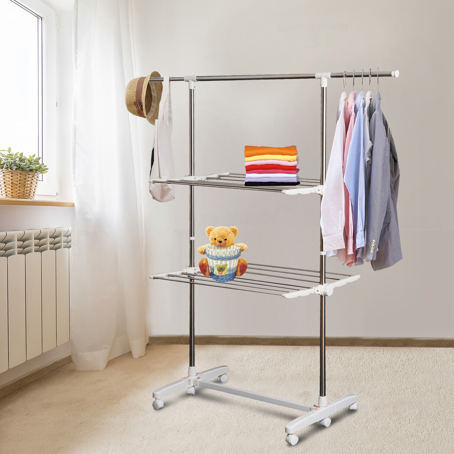 HOMCOM Turmwäscheständer silber Edelstahl H/T/L: ca. 154x62x136 cm