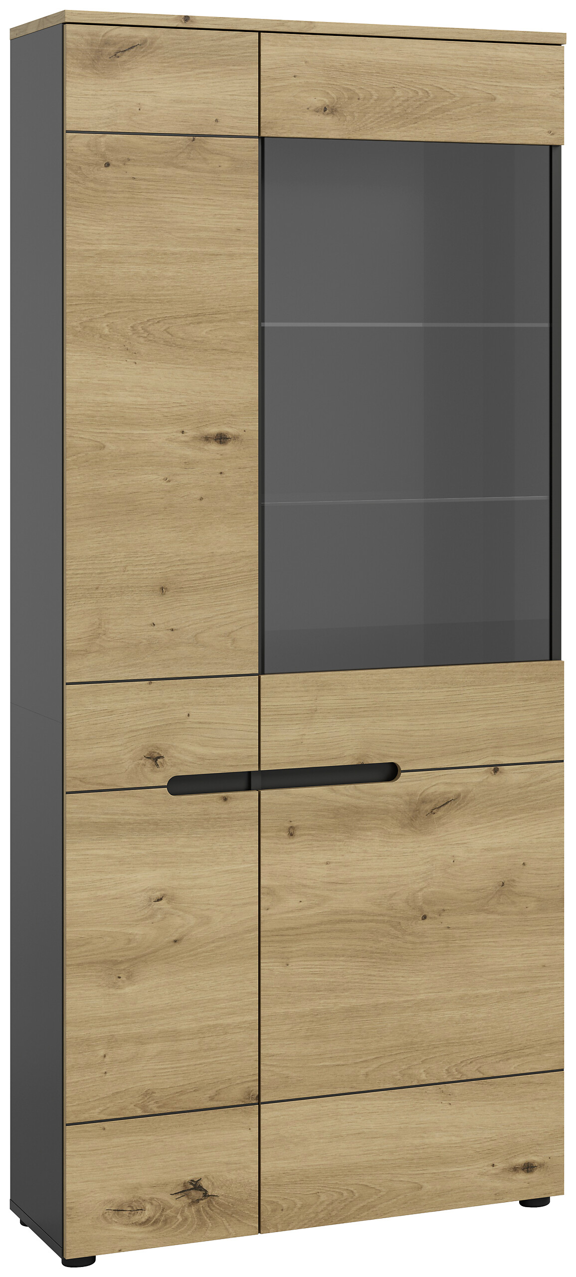 Vitrine Canu basaltgrau Nachbildung Artisan Oak Nachbildung B/H/T: ca. 190x80x37 cm